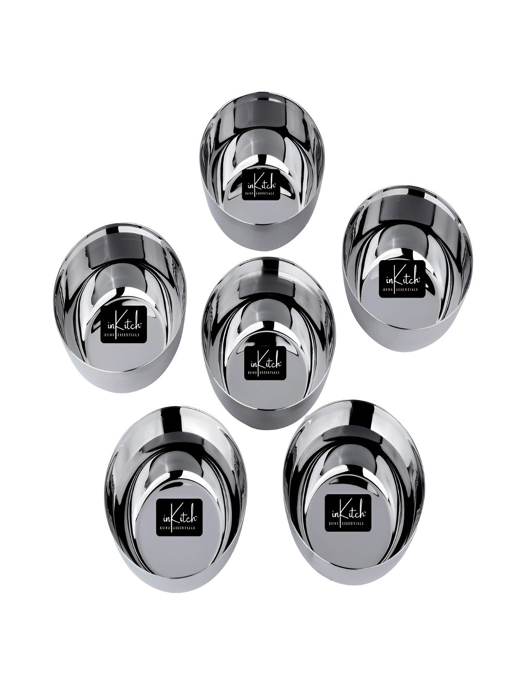 inKitch Silver-Toned 6 Pieces Stainless Steel Glossy Dishwasher Safe Serving Bowls 220 ml