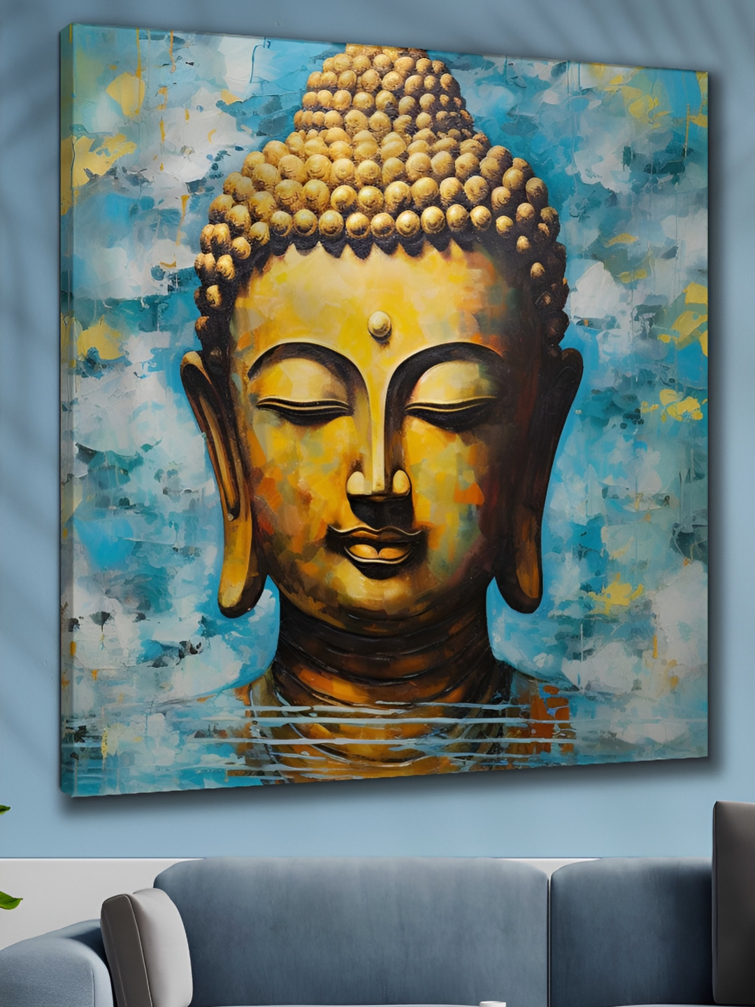 Myntra Elegant Homes Blue & Mustard Buddha Religious Canvas Wall Art