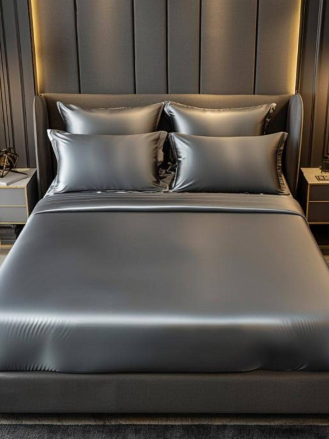 COOLBEDS Silver Satin 400 TC Fitted King Superfine Bedsheet with 2 Pillow Covers-72 x 80 inches