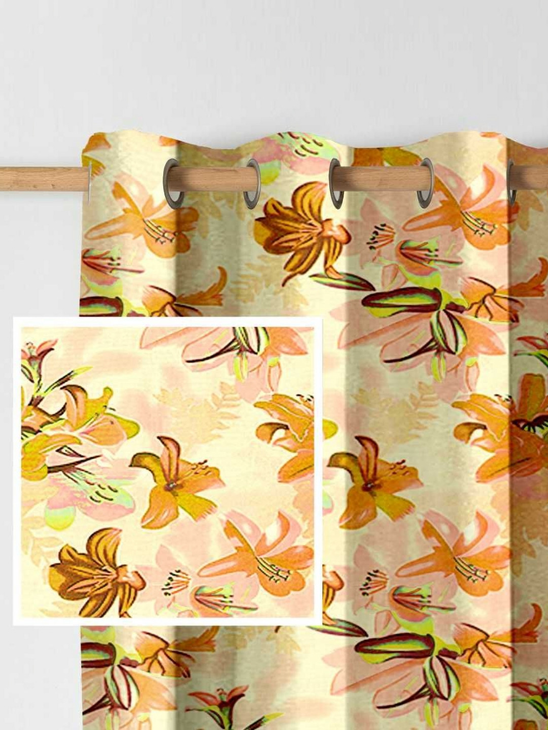 Aura Yellow & Rose Set of 2 Floral Long Door Curtain
