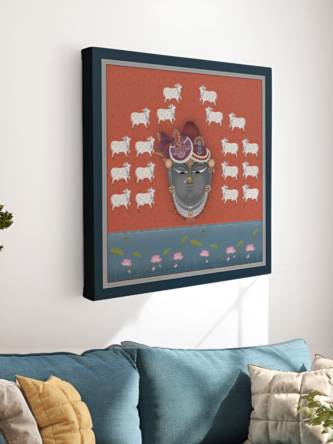 Myntra Elegant Homes Rust & Grey Canvas Pichwai Cow & Shrinath Ji Wall Art