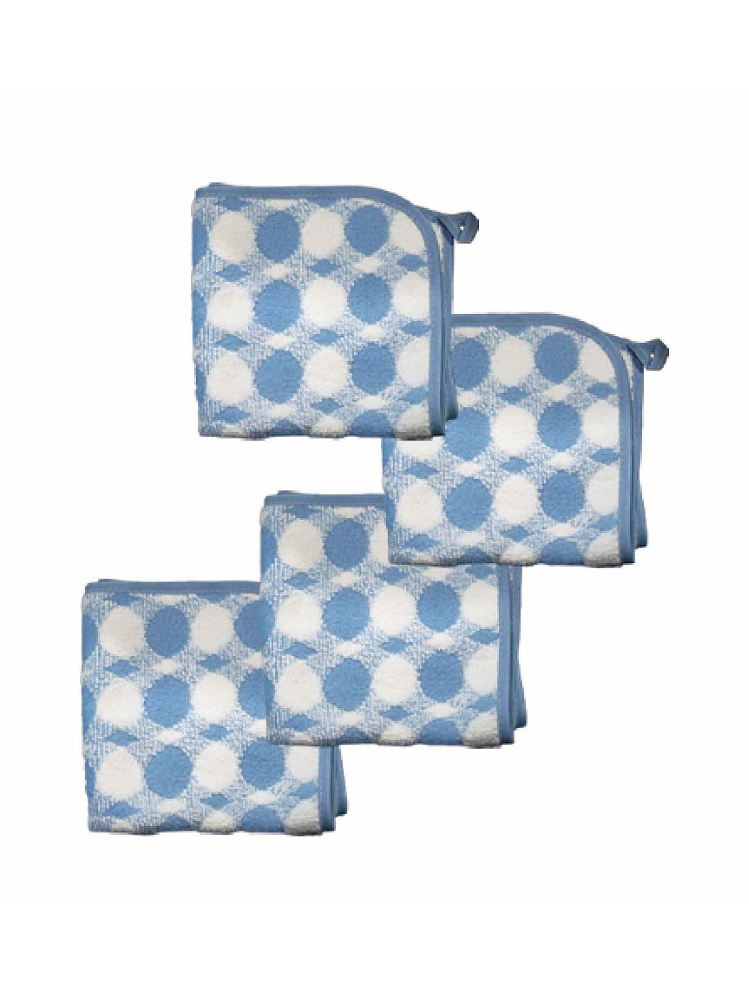 HOUSSE Blue & White  4 Pieces Printed 350 GSM FaceTowels