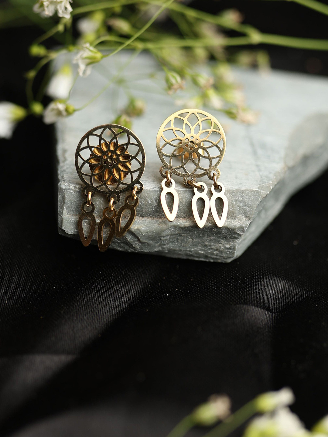 Ishil Gold-Plated Dream Catcher Circular Drop Earrings
