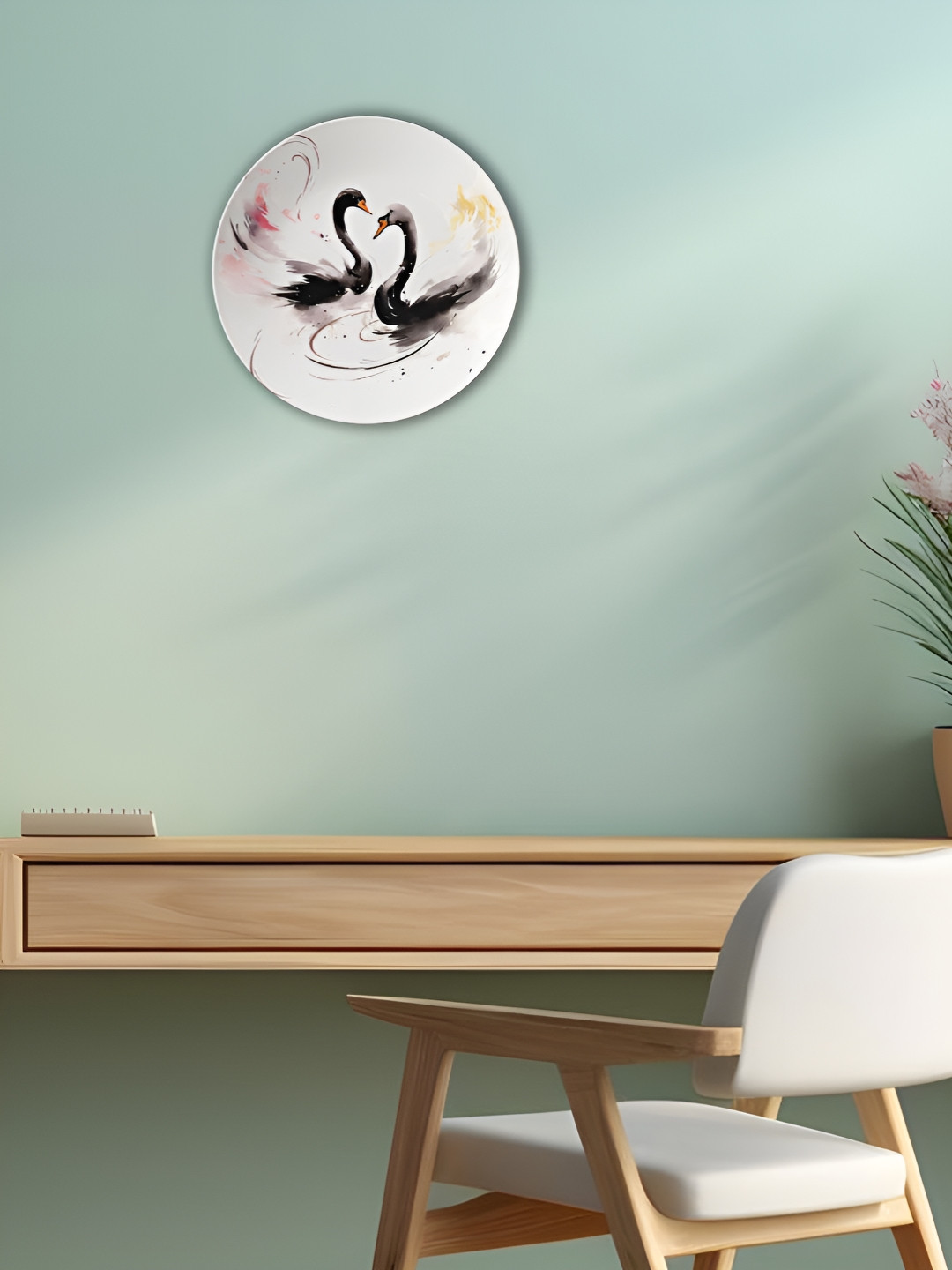 THE QUIRKY HOME A Swan Love Story Crafted Ceramics Glossy Hanging Hall Wall Plates-8In