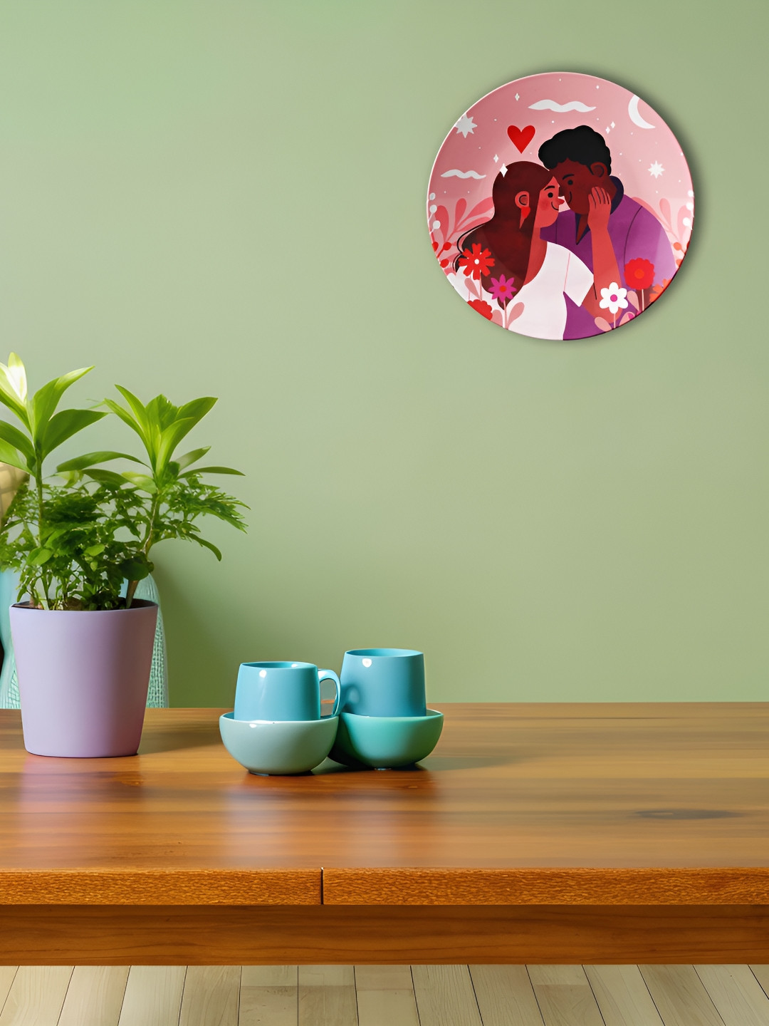 THE QUIRKY HOME Starry-Eyed Romance Decorative Ceramic Floral Glossy Hall Wall Plates-10In