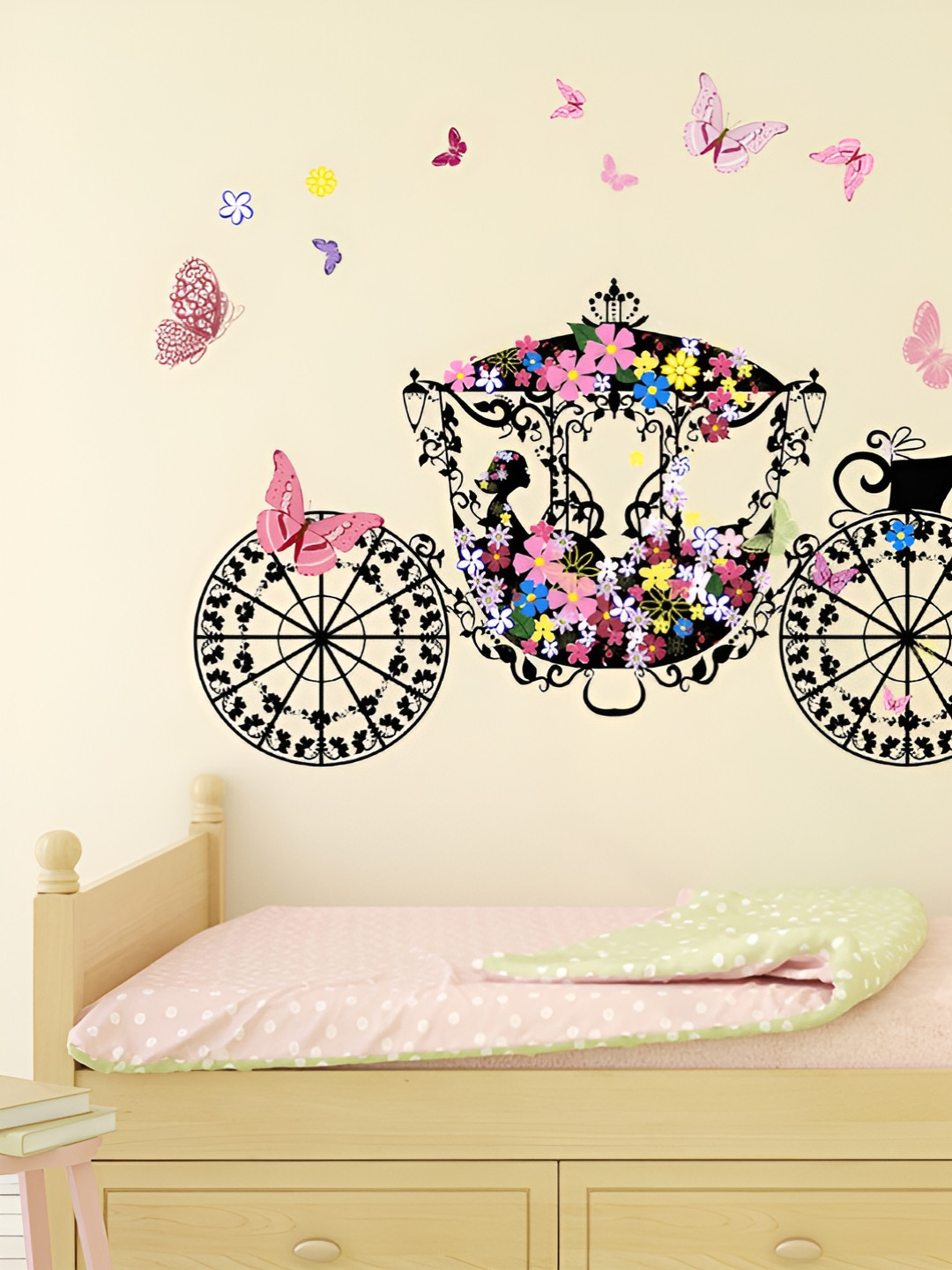 LANSTICK Black & Pink Butterflies Girl Printed Self Adhesive Wallpaper