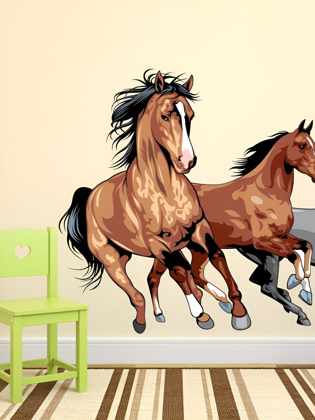 LANSTICK Brown & Black Horses Printed Self Adhesive Wallpaper