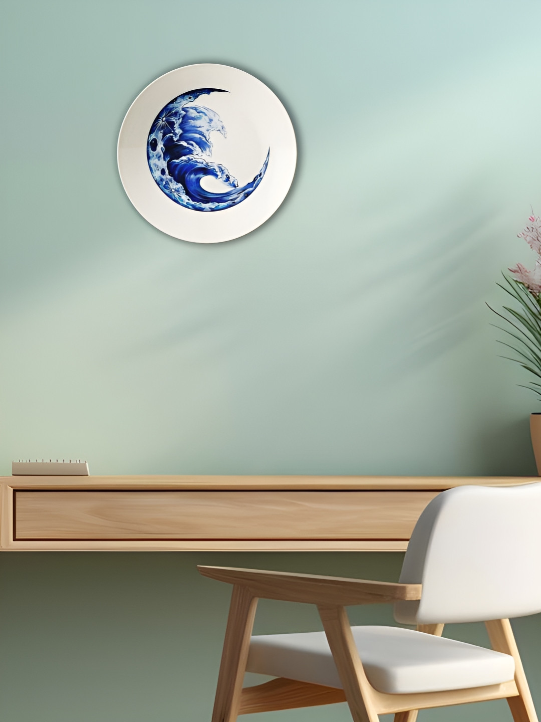 THE QUIRKY HOME A Serene Sea Crafted Ceramics Glossy Hanging Hall Wall Plates-8In