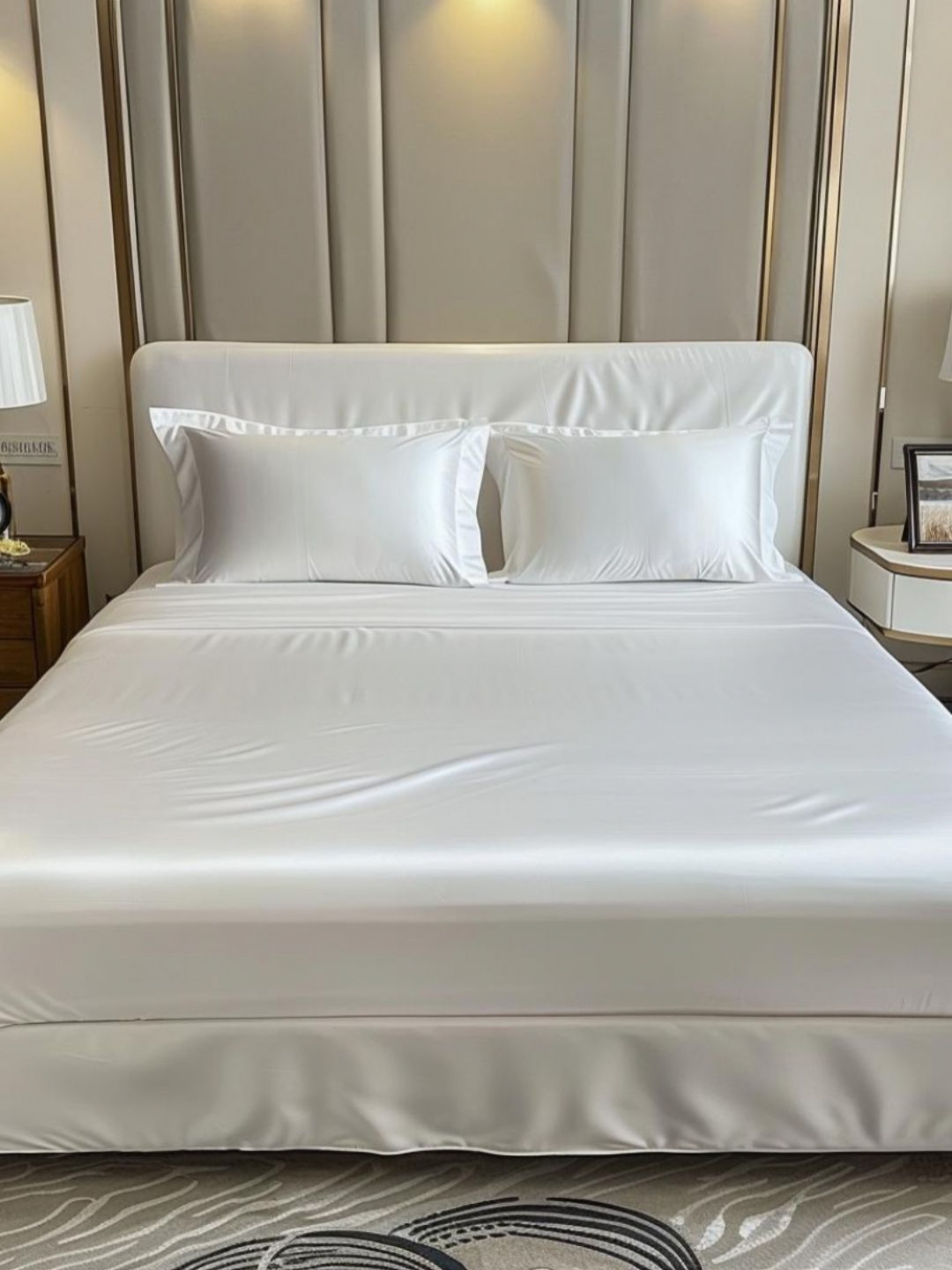 COOLBEDS White Satin 400 TC Fitted King Superfine Bedsheet with 2 Pillow Covers-72 x 80 inches