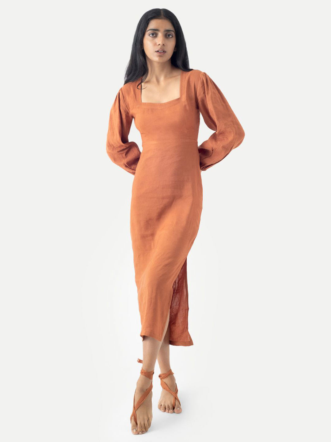 Tailor Didi Bishop Sleeve Bodycon Midi Dress