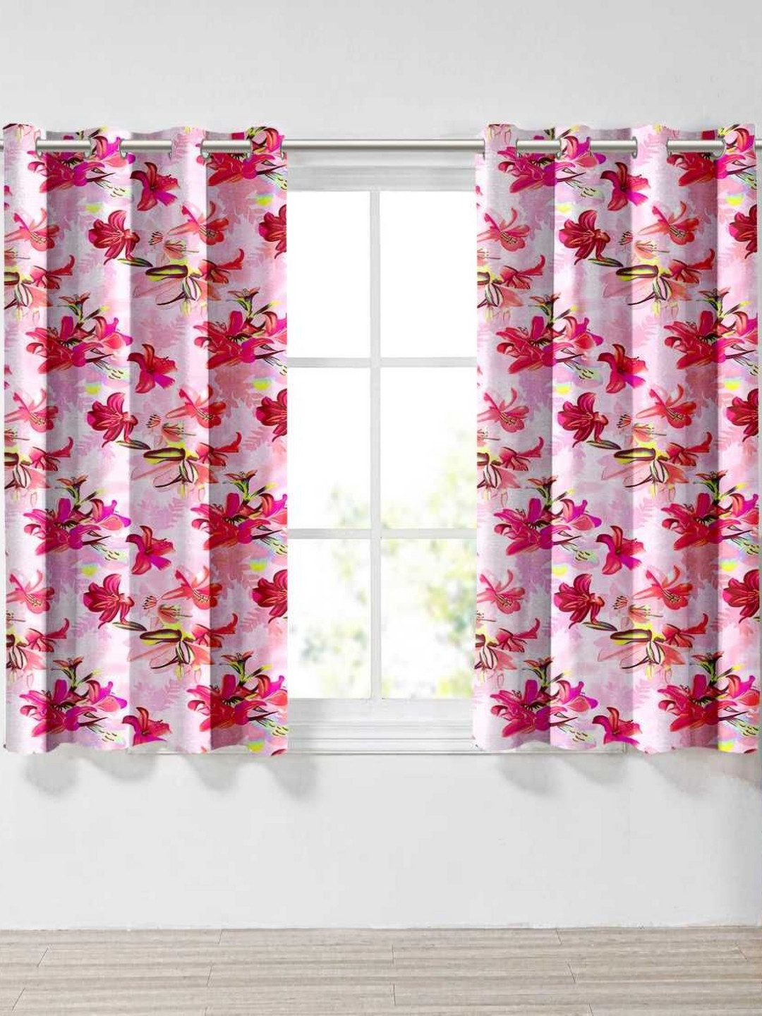 Aura Magenta & Pink Set of 2 Floral Door Curtain