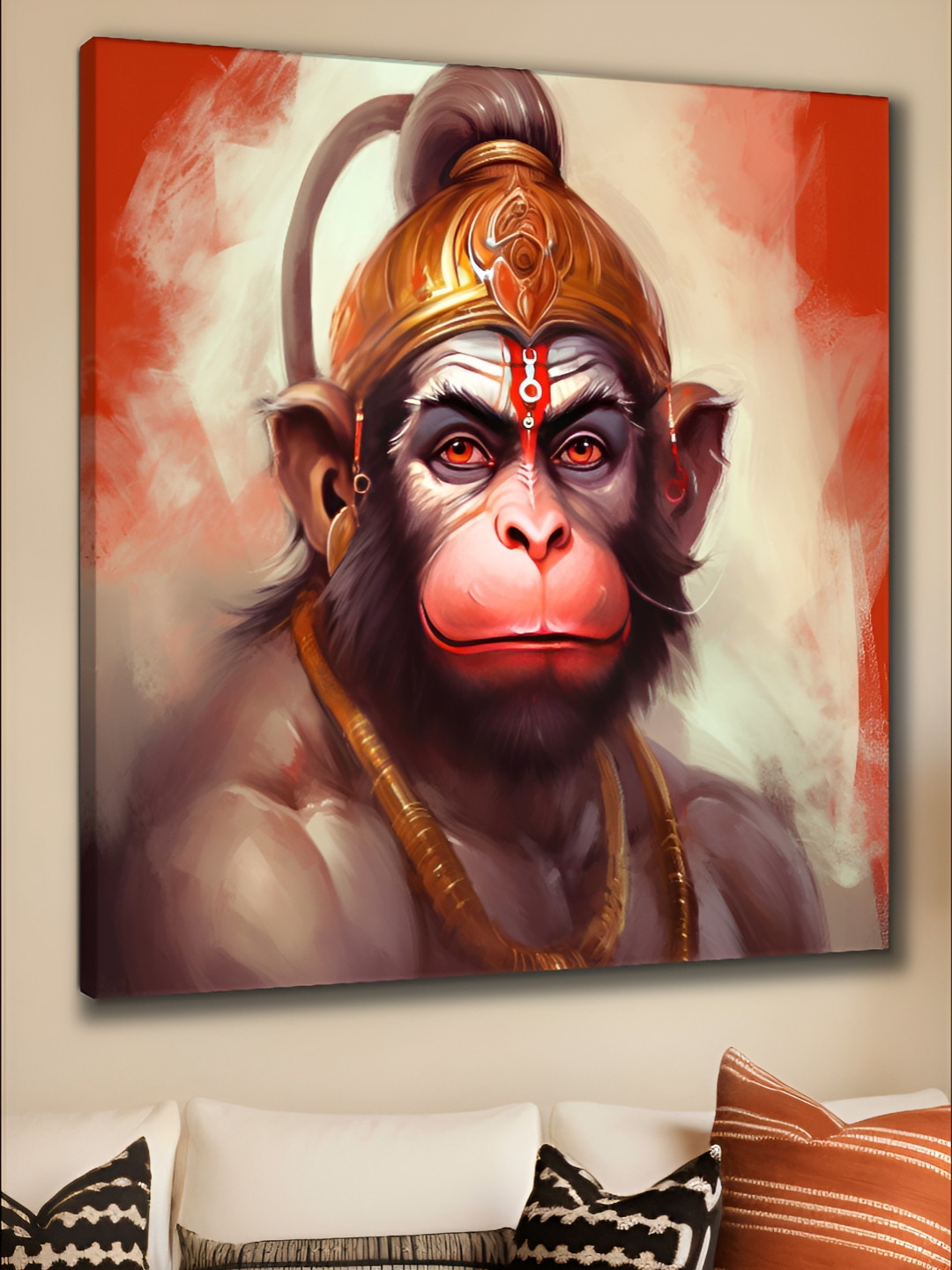 Myntra Elegant Homes Orange Colored & Grey Lord Hanuman Printed Canvas Wall Art