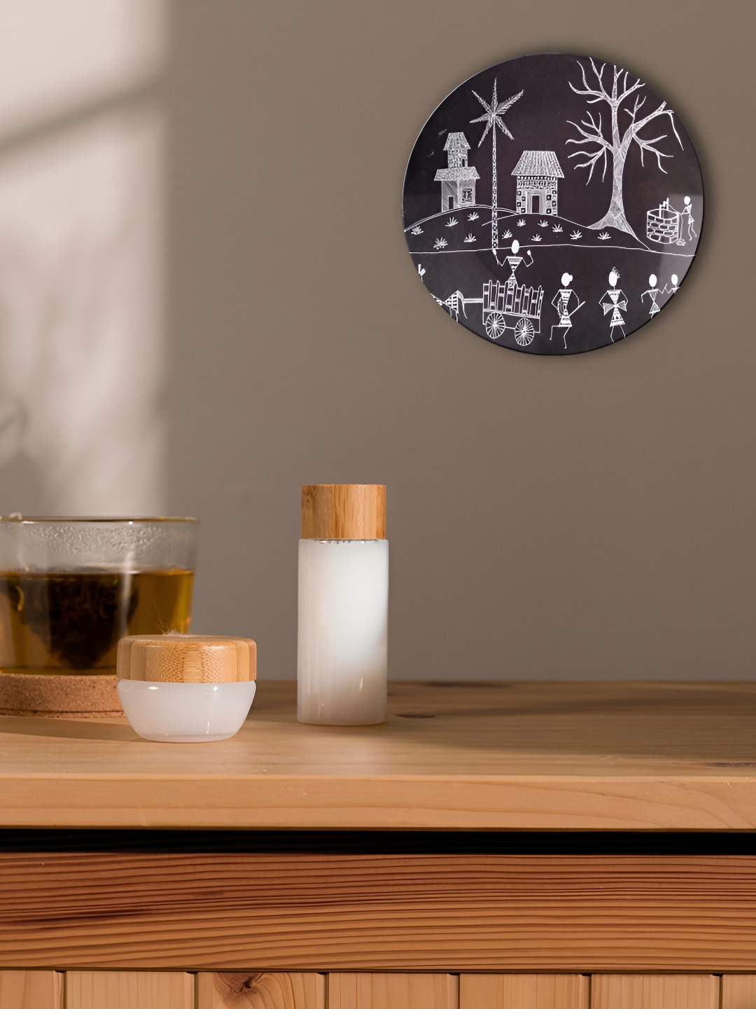 THE QUIRKY HOME Tribal Village Scene Crafted Ceramics Matte Hanging Hall Wall Plates-10In