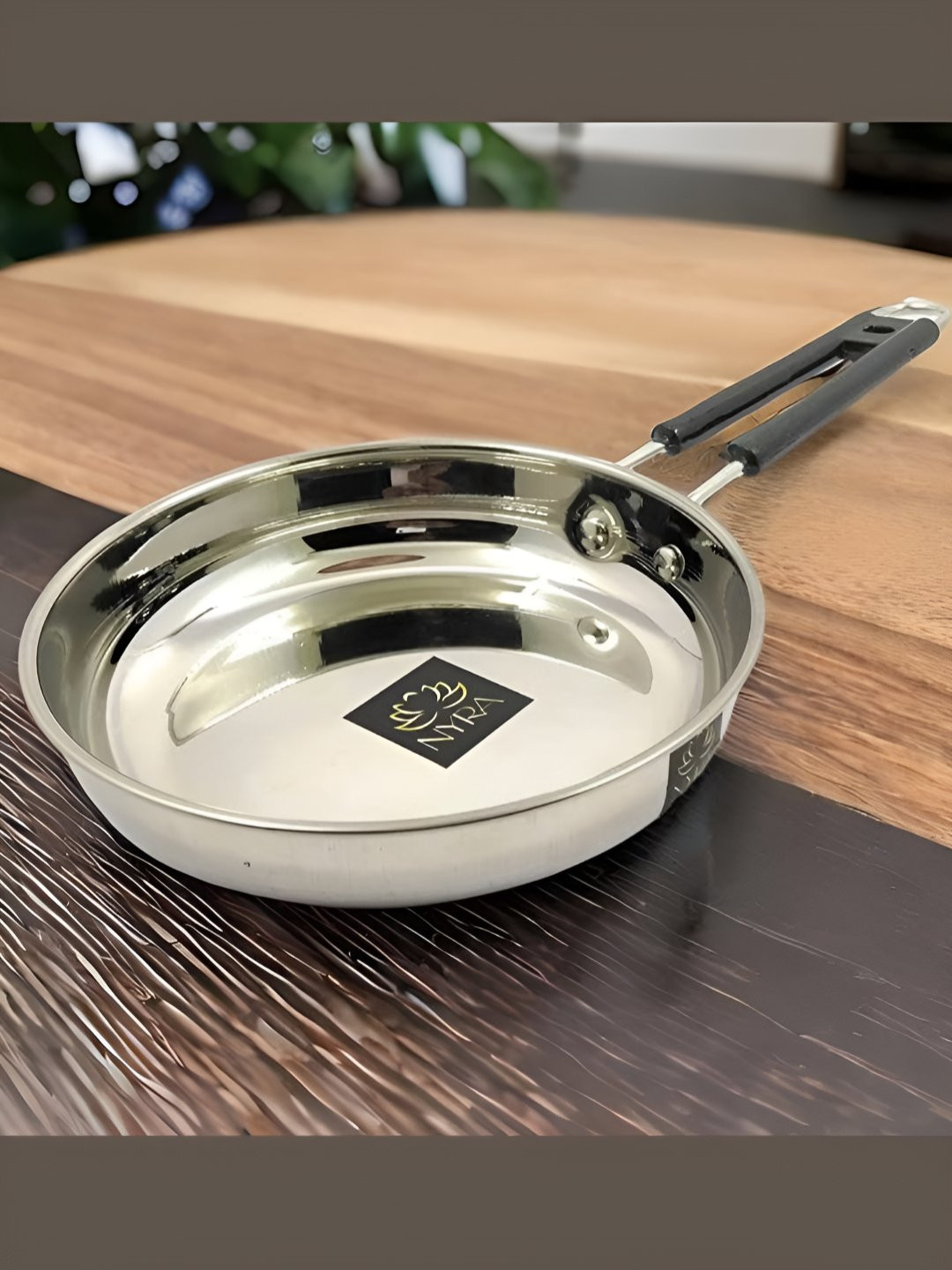 Nyra Kitchenware Silver Toned & Black Stainless Steel Fry Pan With Riveted PVC Handle