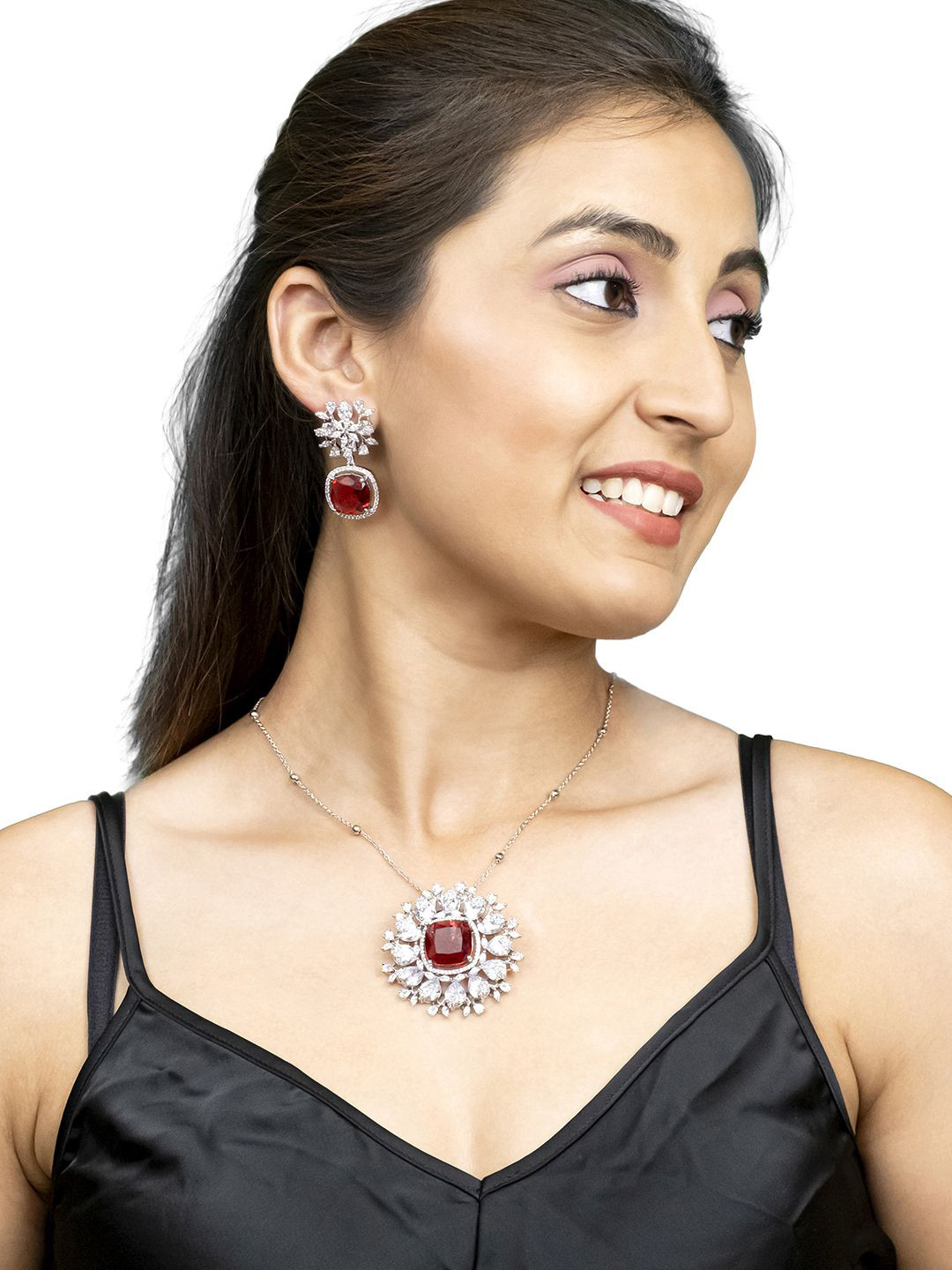 Shining Jewel - By Shivansh Silver-Plated AD & CZ And Crystals Stone Studded Jewellery Set