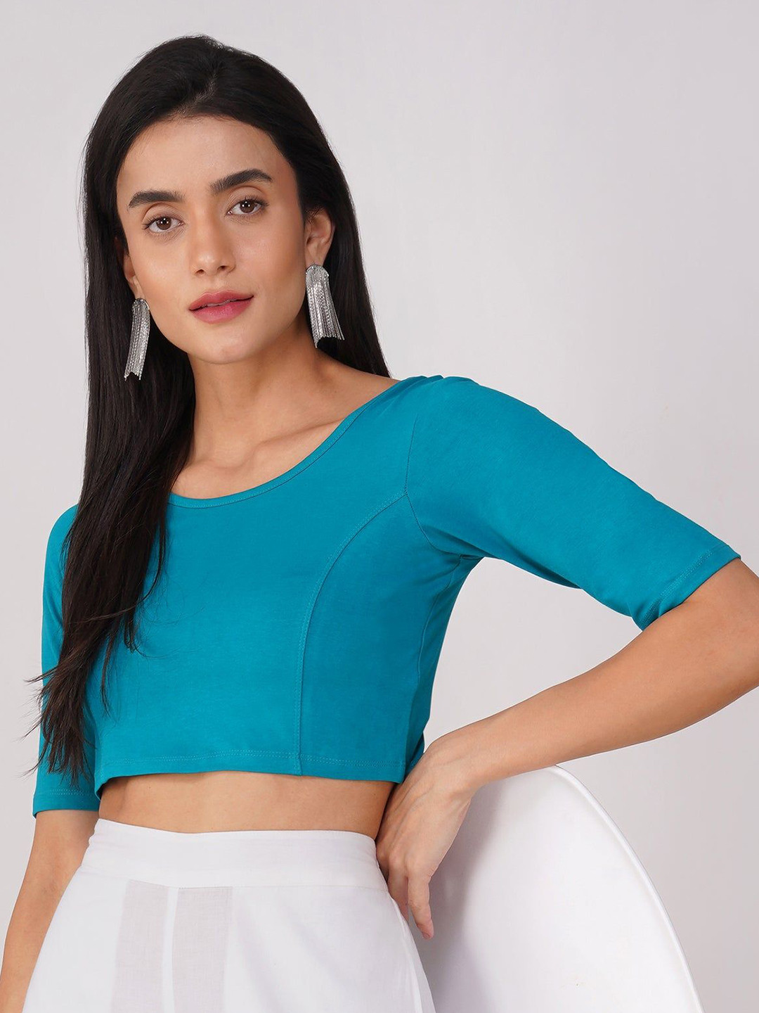 Swtantra Women's ComfortEase 4-Way Stretch Turqoise Short Sleeve Top