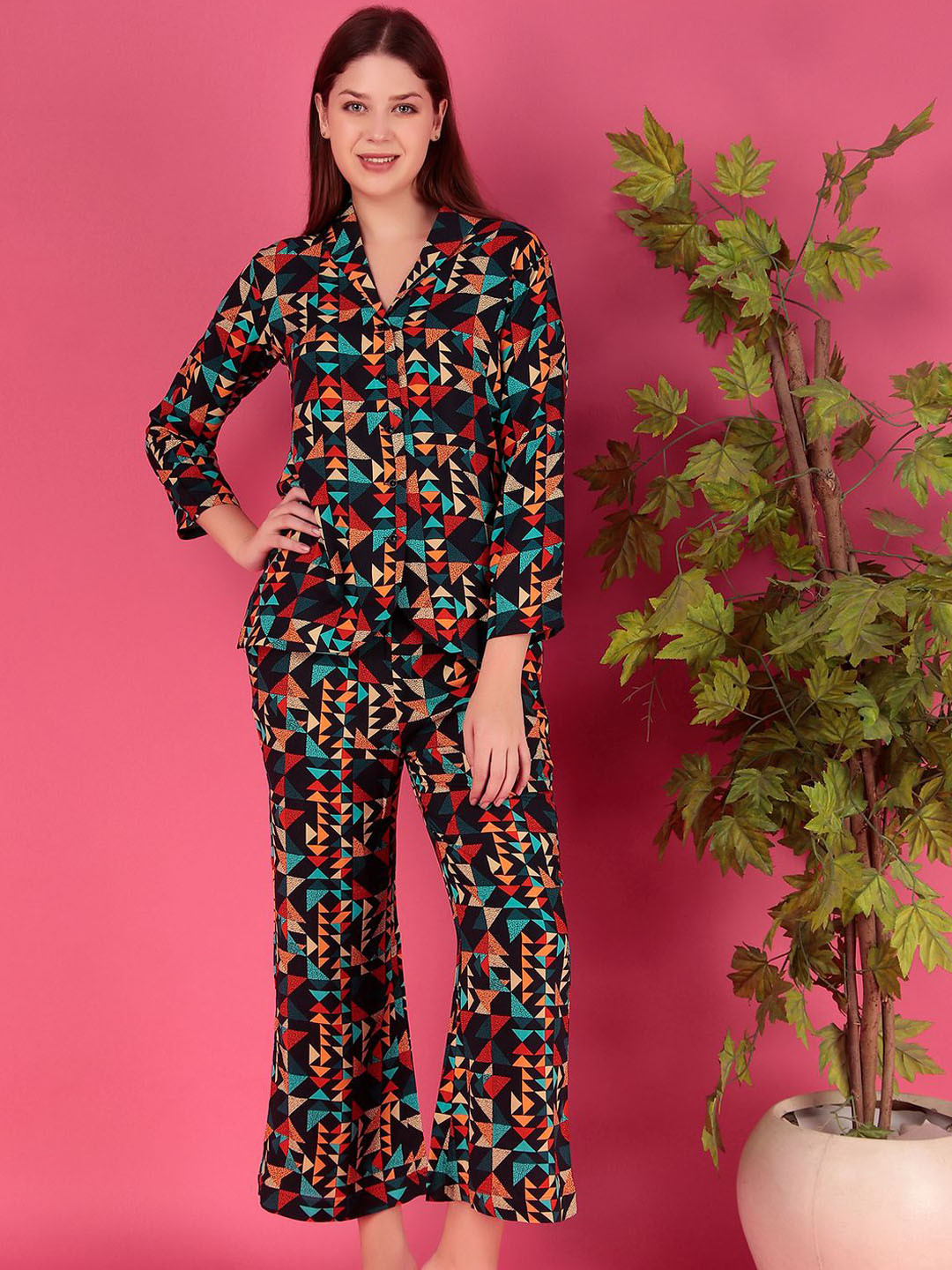 DARVI Multi color Abstract Printed Shirt With Trousers