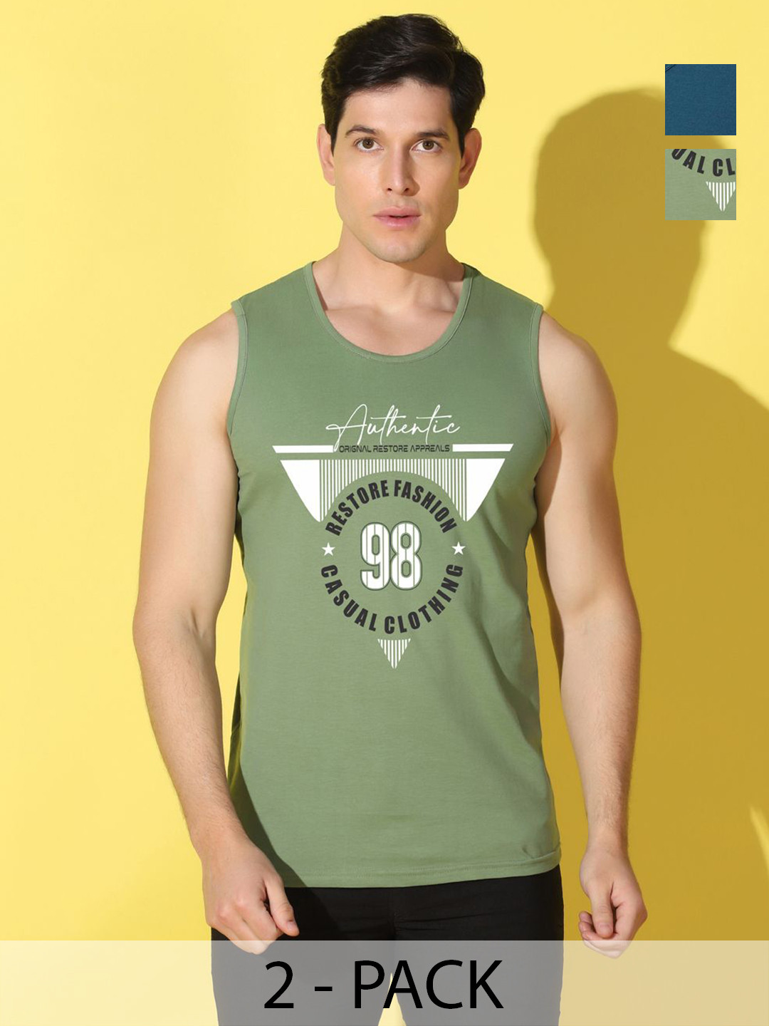 WOOSTRO Men Pack of 2 Typography Printed Round Neck Slim Fit T-shirts