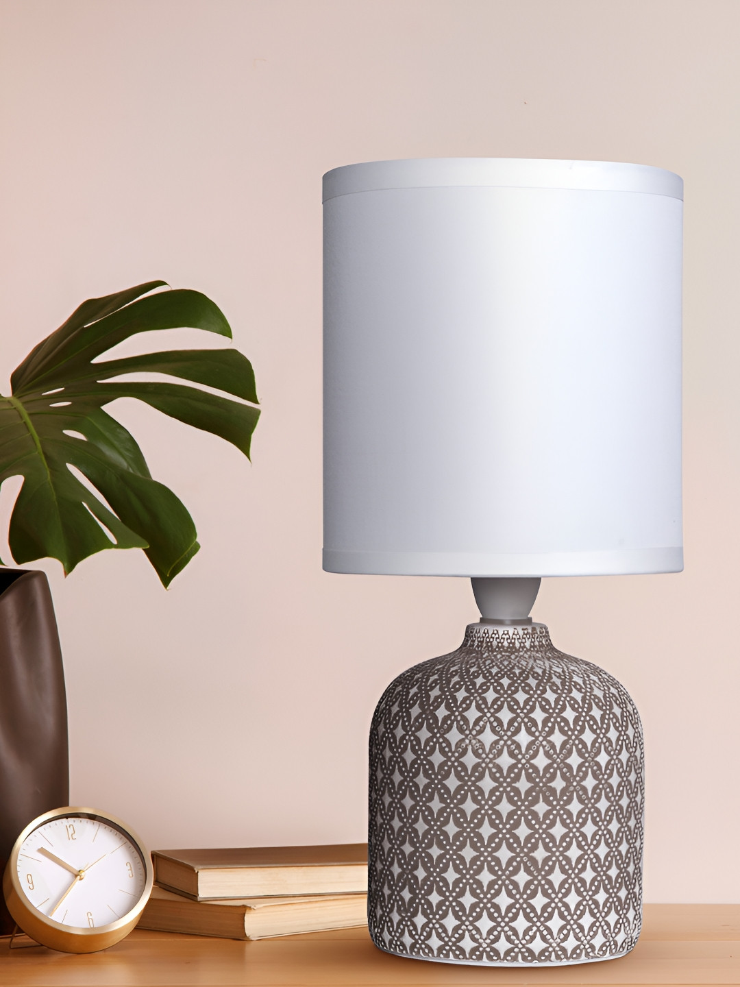 Magik Taupe Ceramic Contemporary Cylindrical Shaped Table Lamp with Bulb