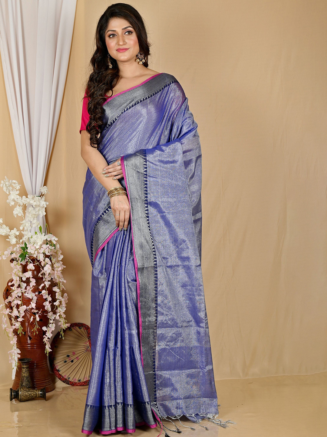 PuJoy Woven Design Zari Silk Cotton Tisuka Par Saree