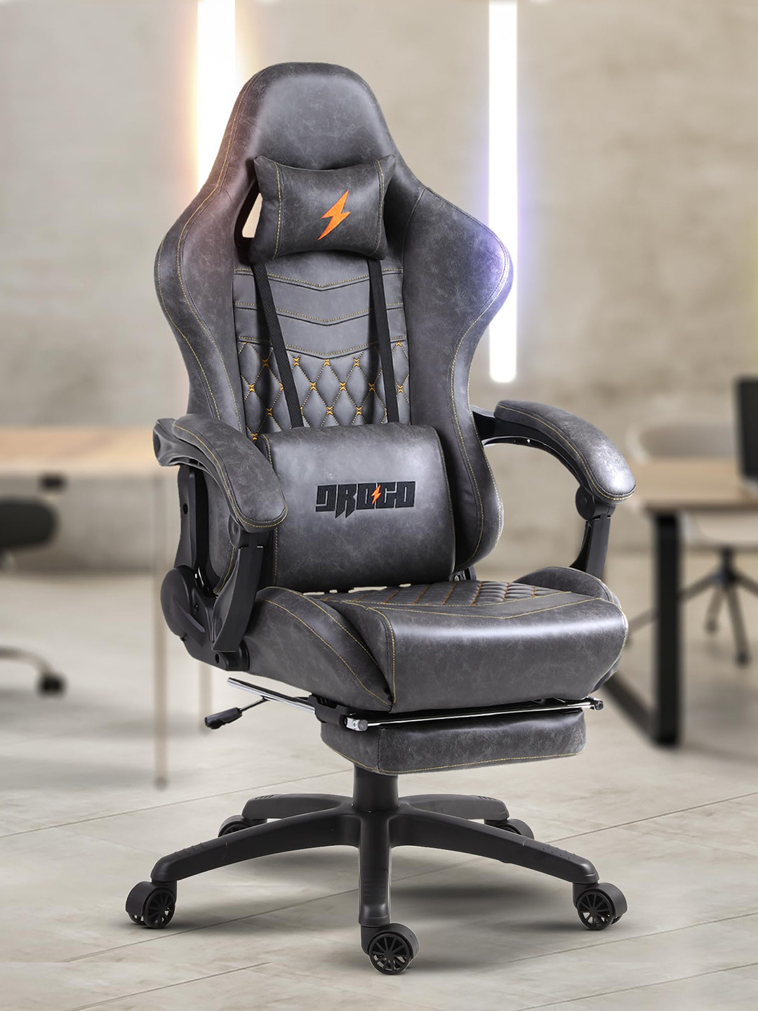 DROGO Grey Multi-Purpose Ergonomic Gaming Chair With 7 Way Adjustable Seat & USB Massager