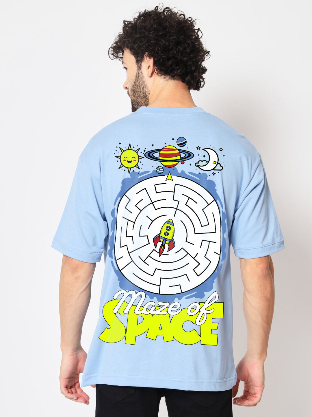 Crazymonk Men Maze of Space Graphic Printed Oversized Cotton T-shirt
