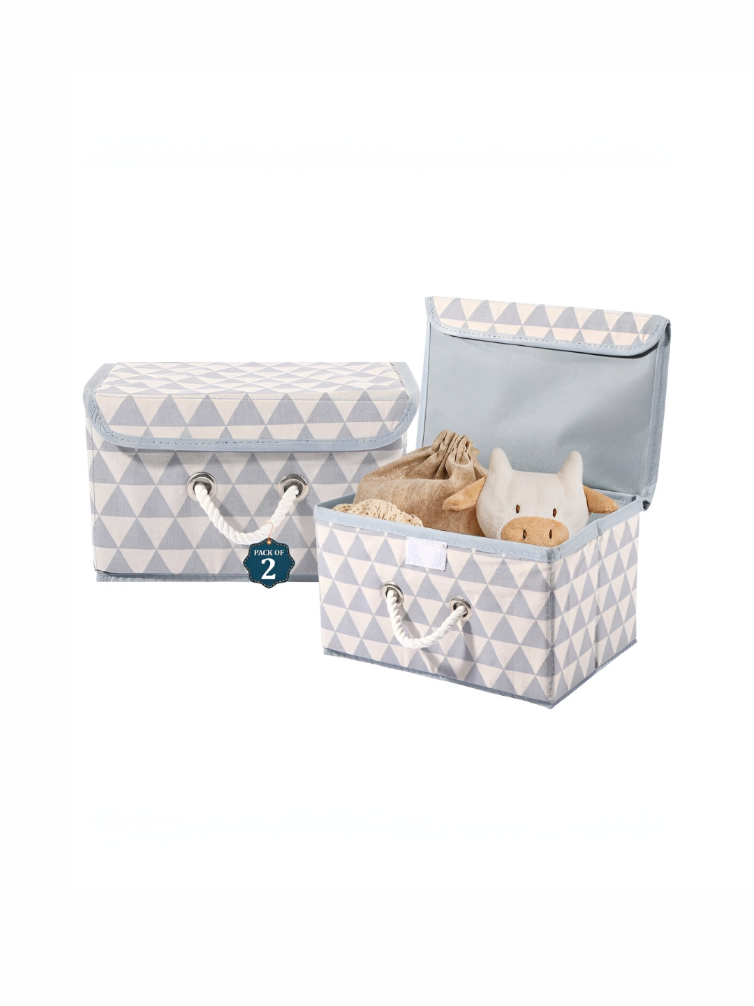 Aura Grey 2 Pieces Multipurpose Storage Box With Lid & Handle