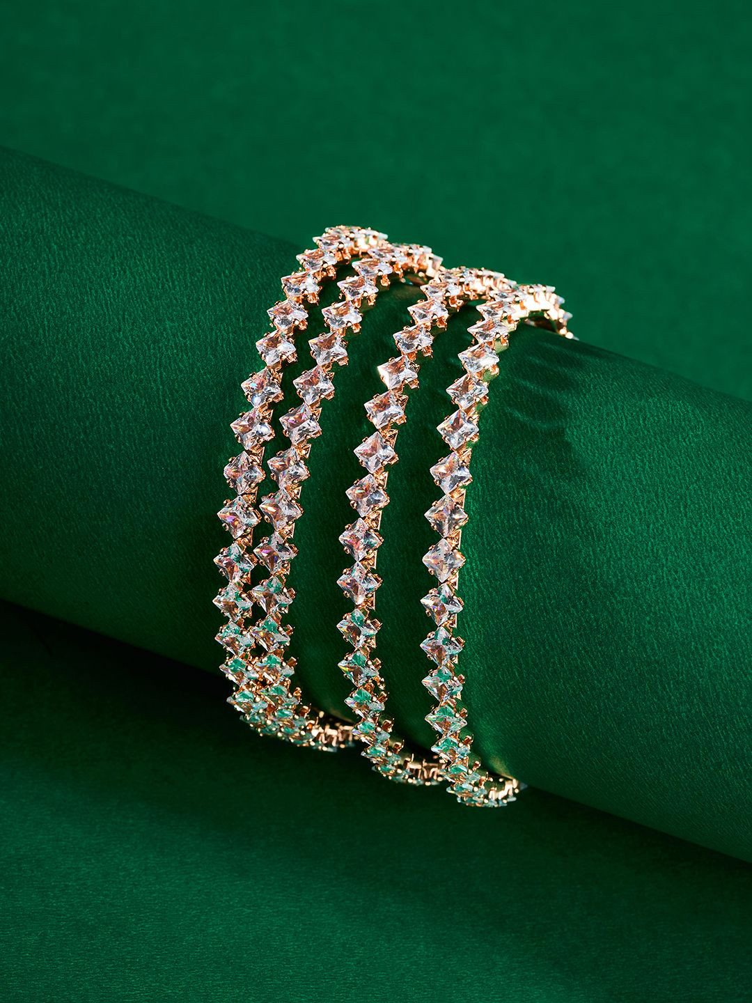 TEEJH Glowy Set Of 4 Gold-Plated Cubic Zirconia Studded Bangles