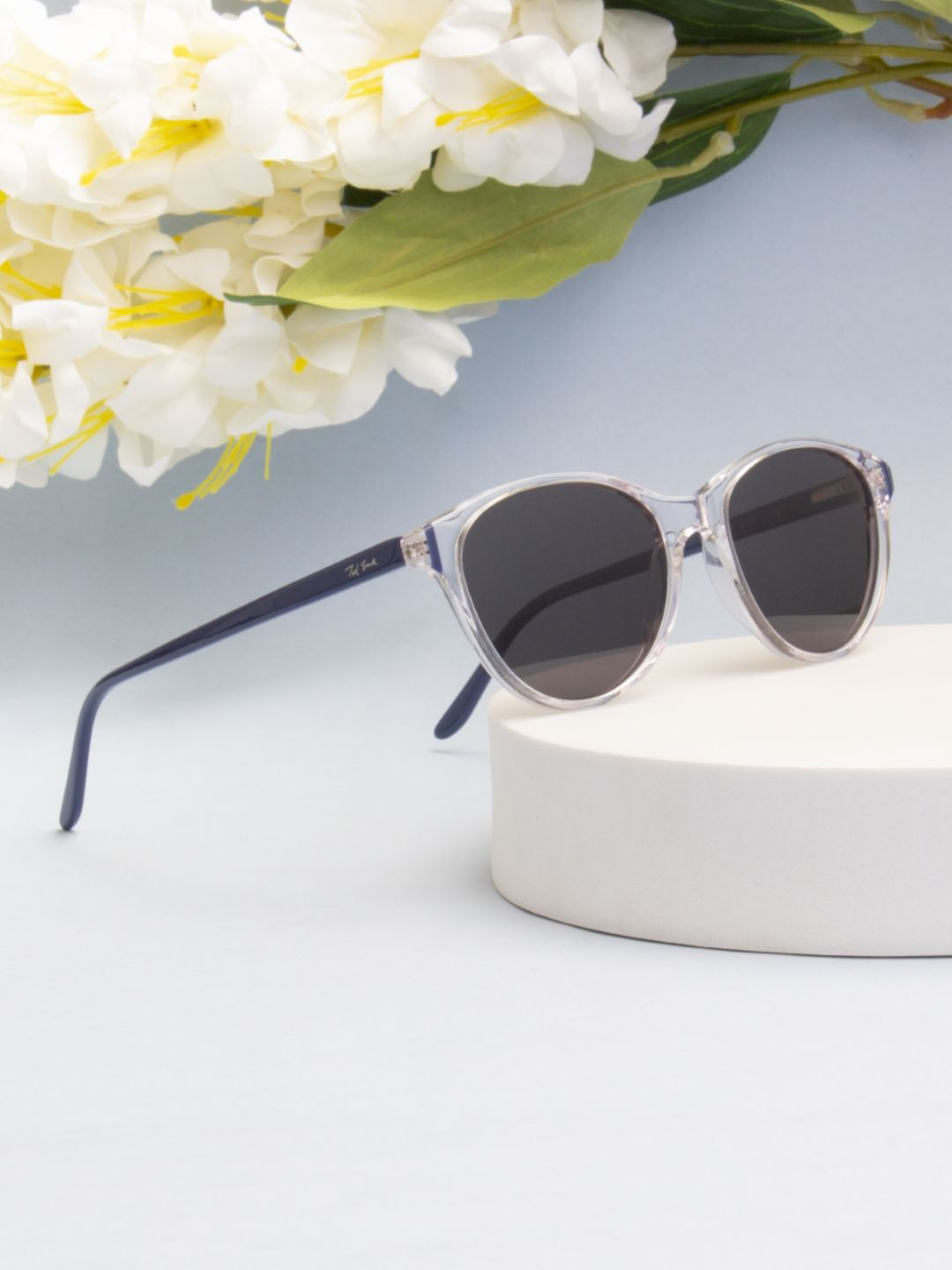 Ted Smith Women Crystal-Black Cat Eye Premium Acetate Sunglasses With Polarised Lens