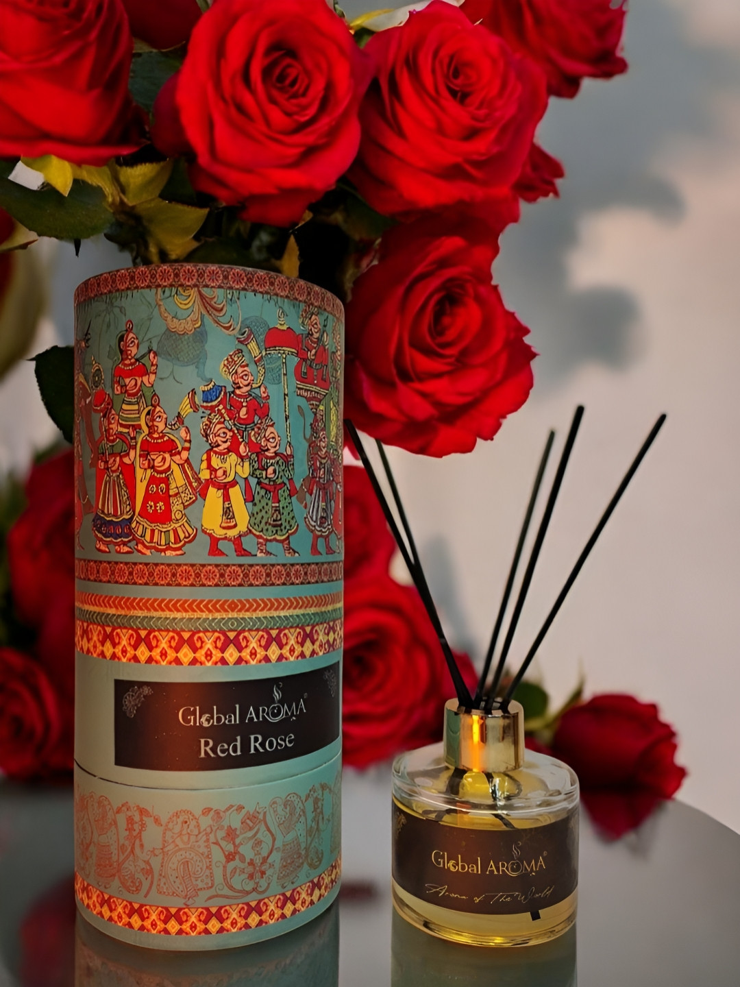 GLOBAL AROMA Blue & Red Rose Reed Aroma Oil Diffuser & Sticks 120ml