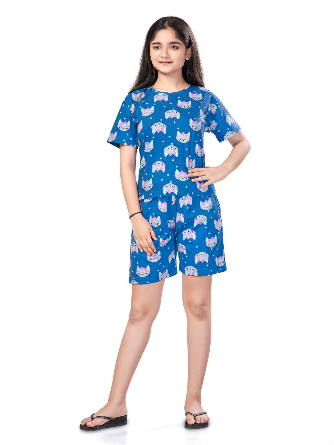 Bloem Girls Animal Printed Round Neck Pure Cotton T-shirt With Shorts