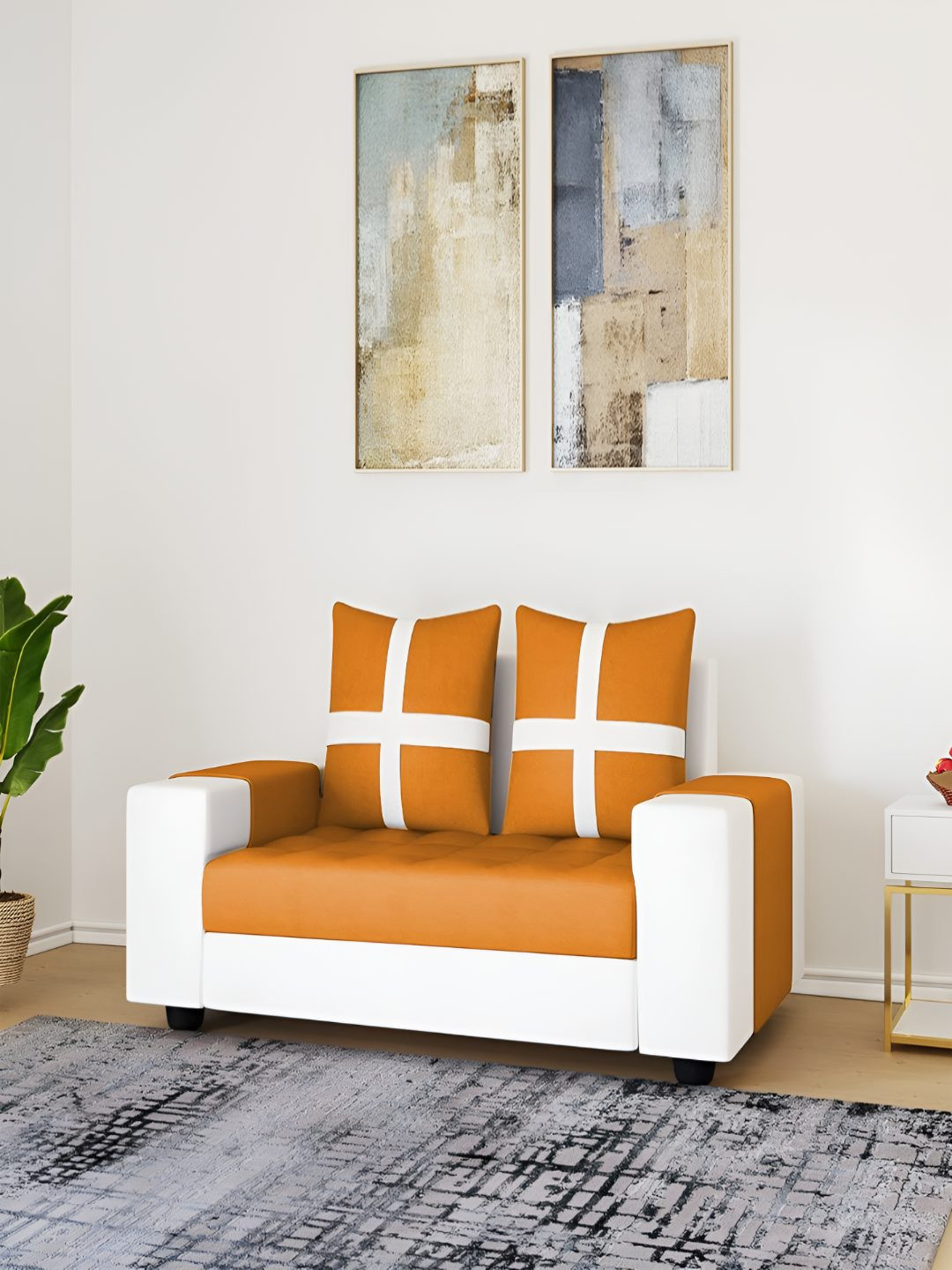 Torque Jamestown Orange & White 2 Seater Wooden Sofa Set