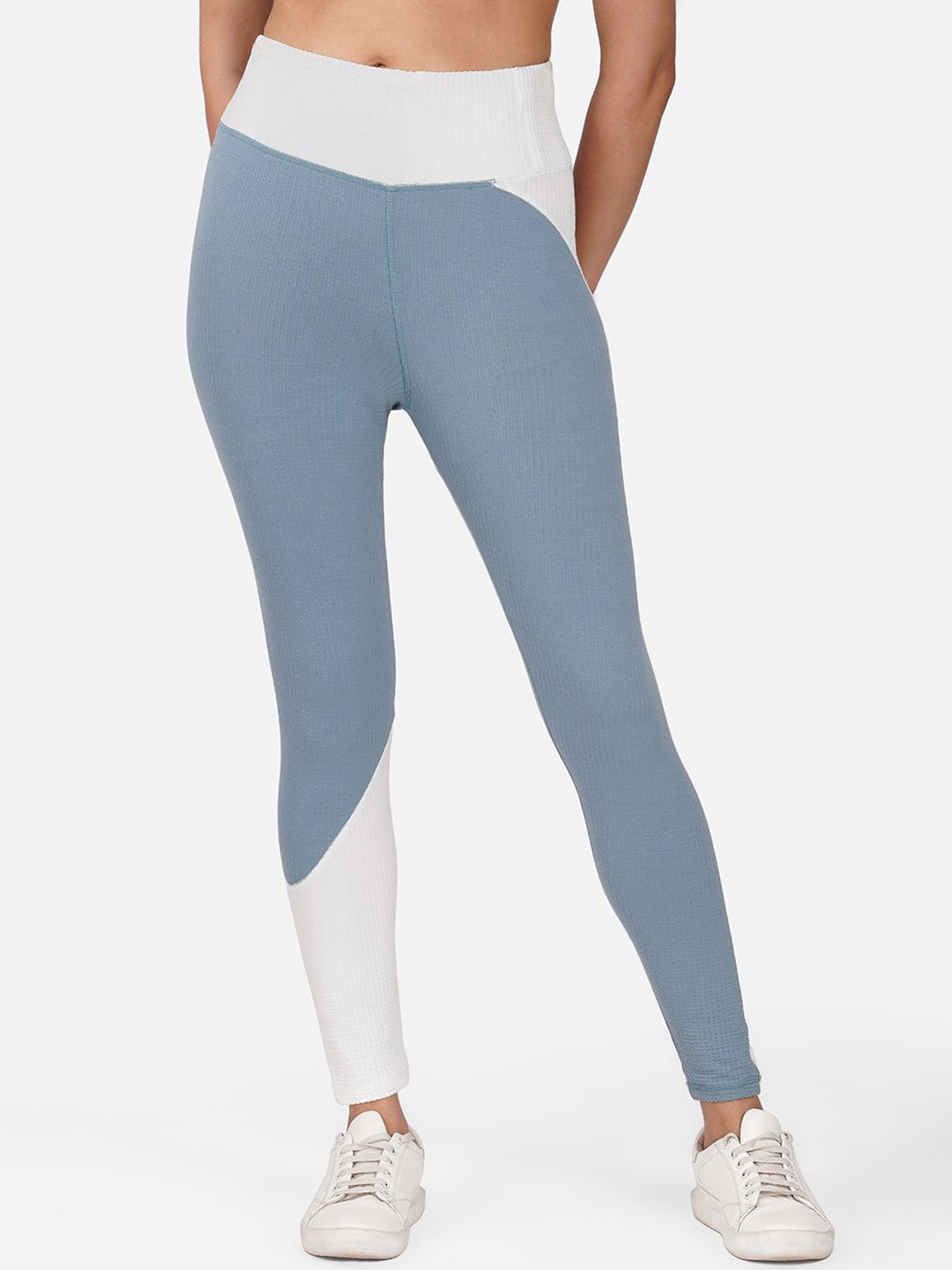 Wearjukebox Women Power Flow Colourblocked High-Rise Sports Tights