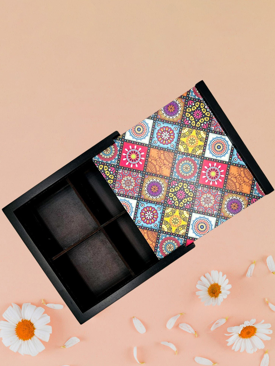 Angira handicrafts Brown & Black Printed Wooden Multipurpose Storage Box