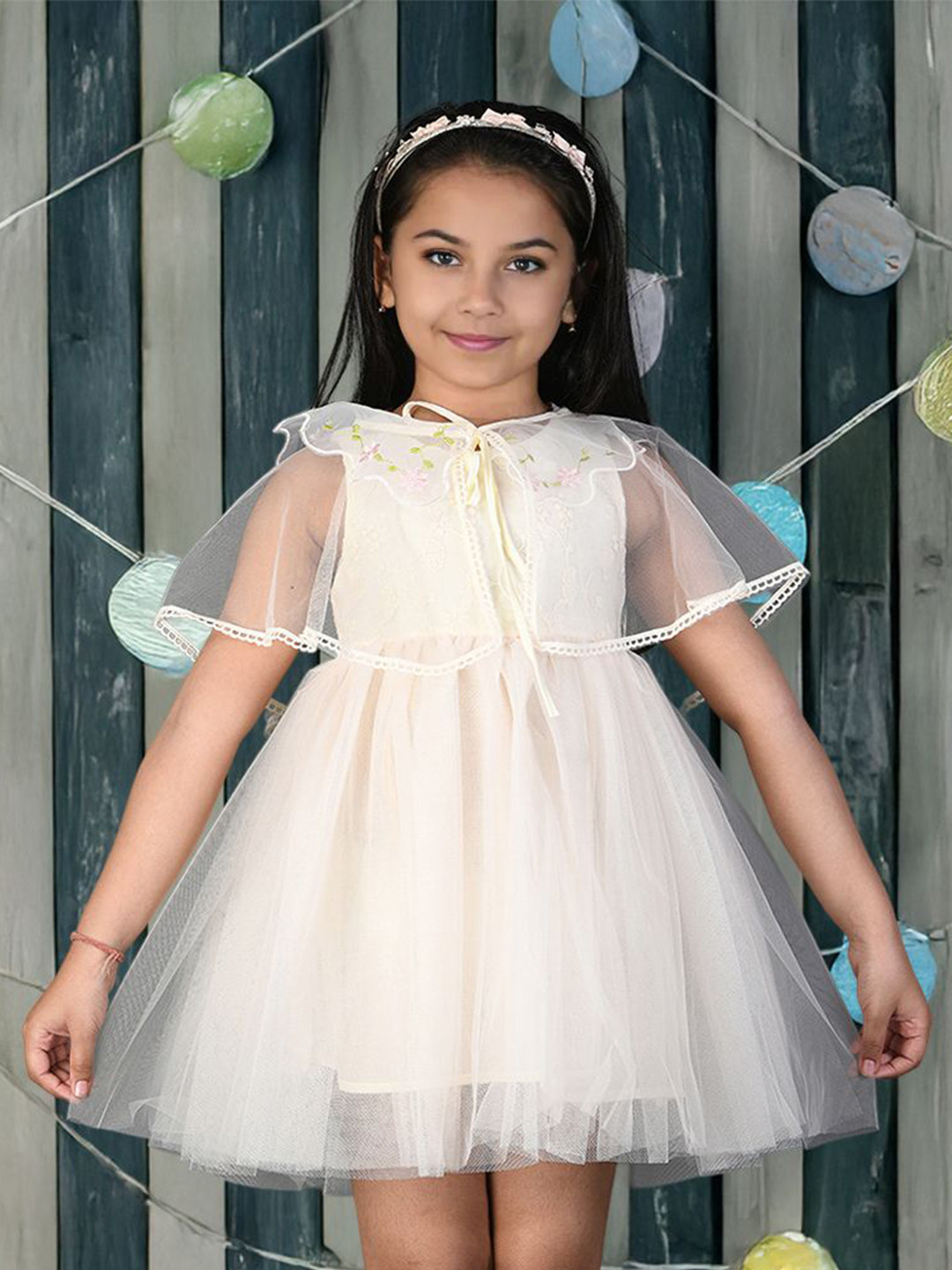 Kids On Board Girls Cape Sleeves Fit & Flare Dress