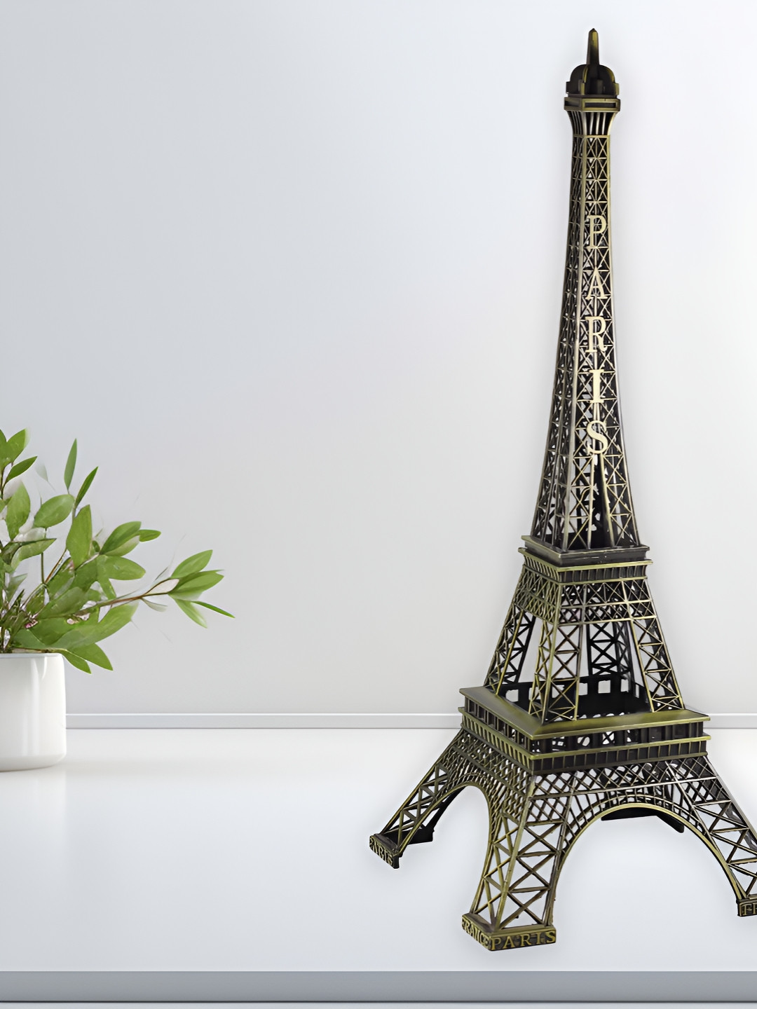 THE QUIRKY HOME Eiffel Tower Monument Miniature Bronze Metal Metallic Living Room Large Showpiece - 15 Inches