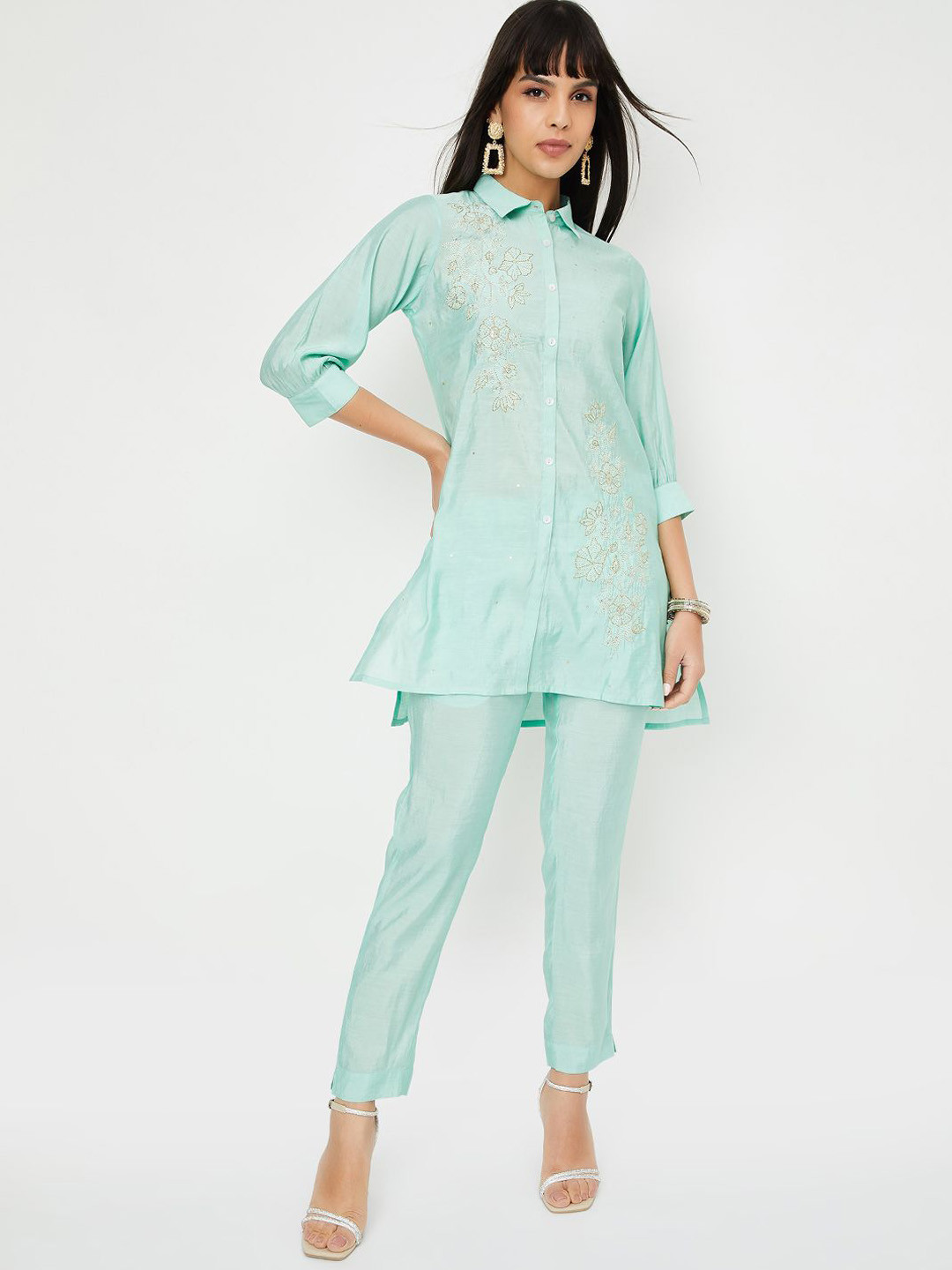 max Embroidered Three-Quarter Sleeves Shirt With Trouser