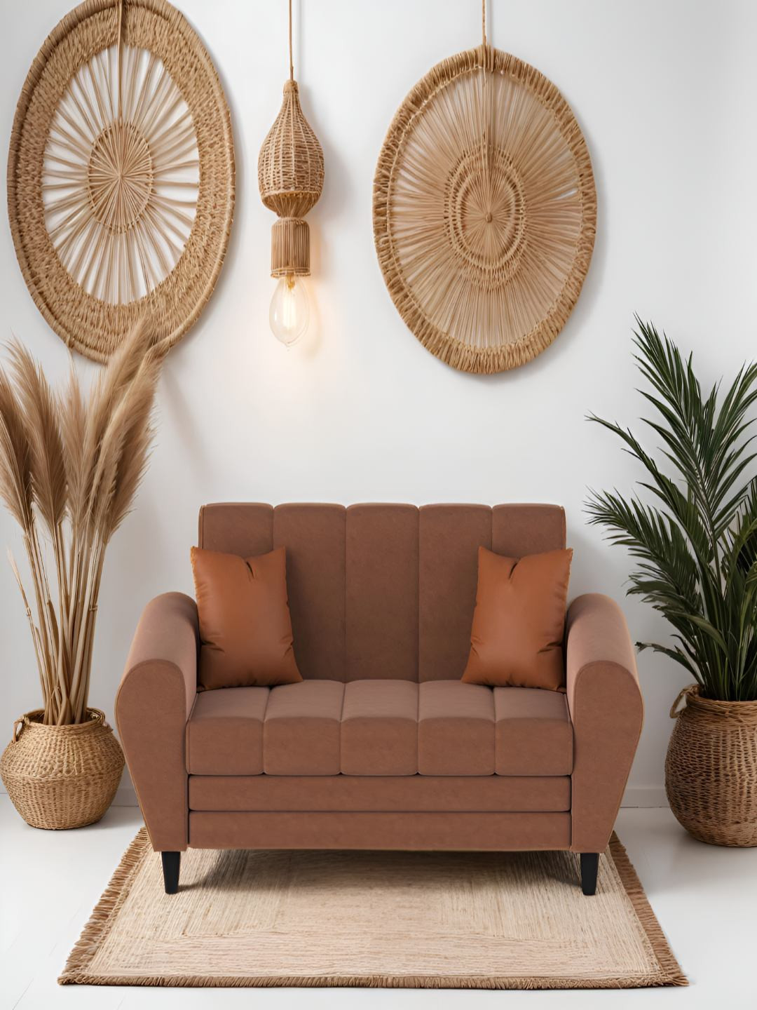 Torque Bali Brown 2 Seater Sofa Set With 2 Cushions