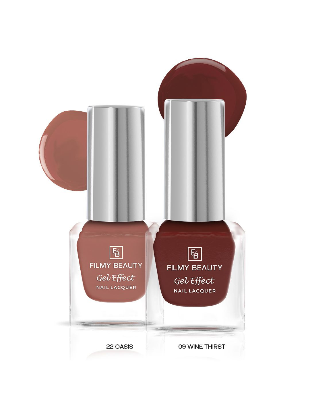 FILMY BEAUTY Set Of 2 Gel Effect Nail Polish- 10 ml Each- Oasis 22- Wine Thirst 09
