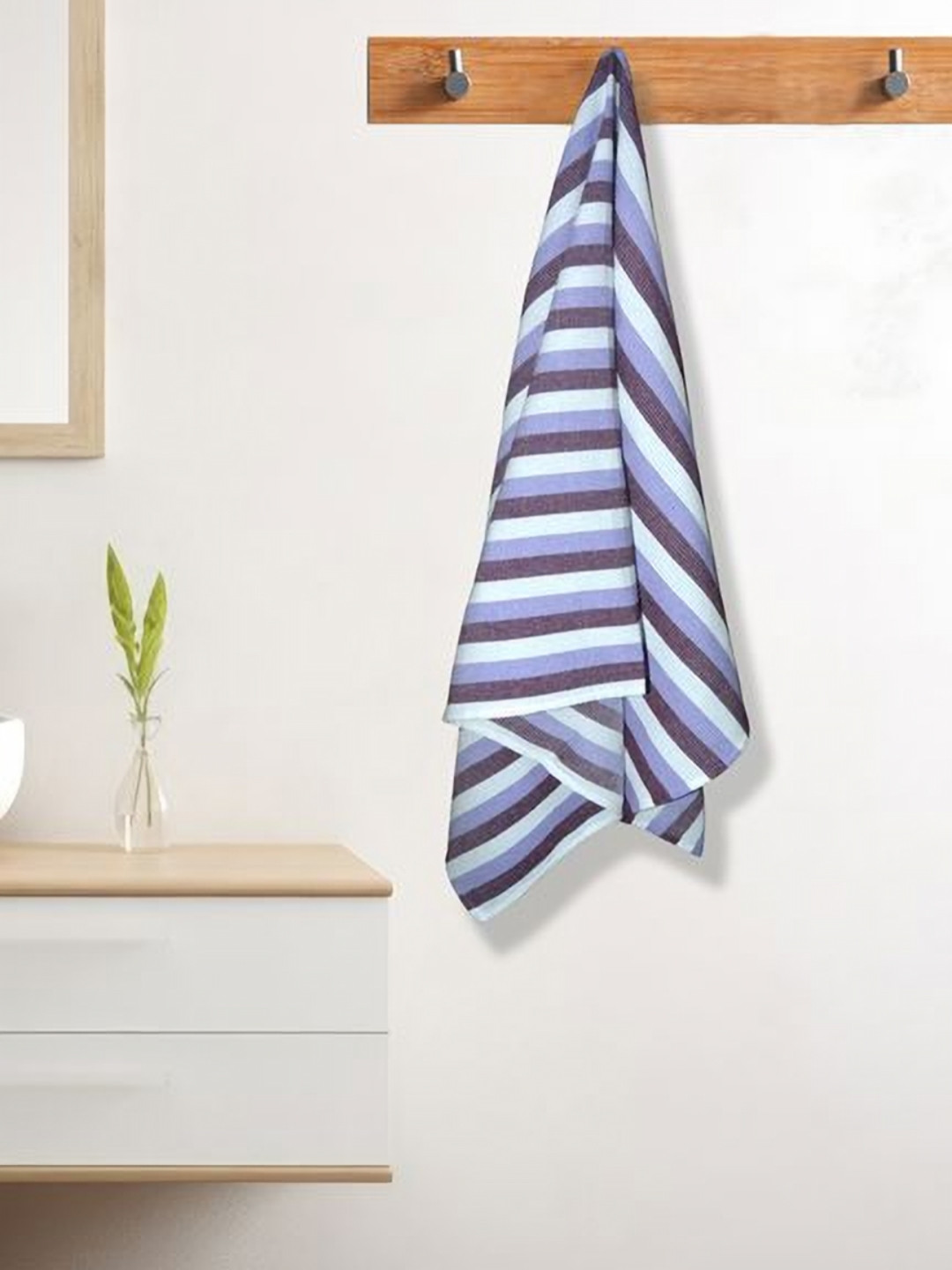 Myntra Elegant Homes Violet & White Striped Cotton 150 GSM Bath Towel