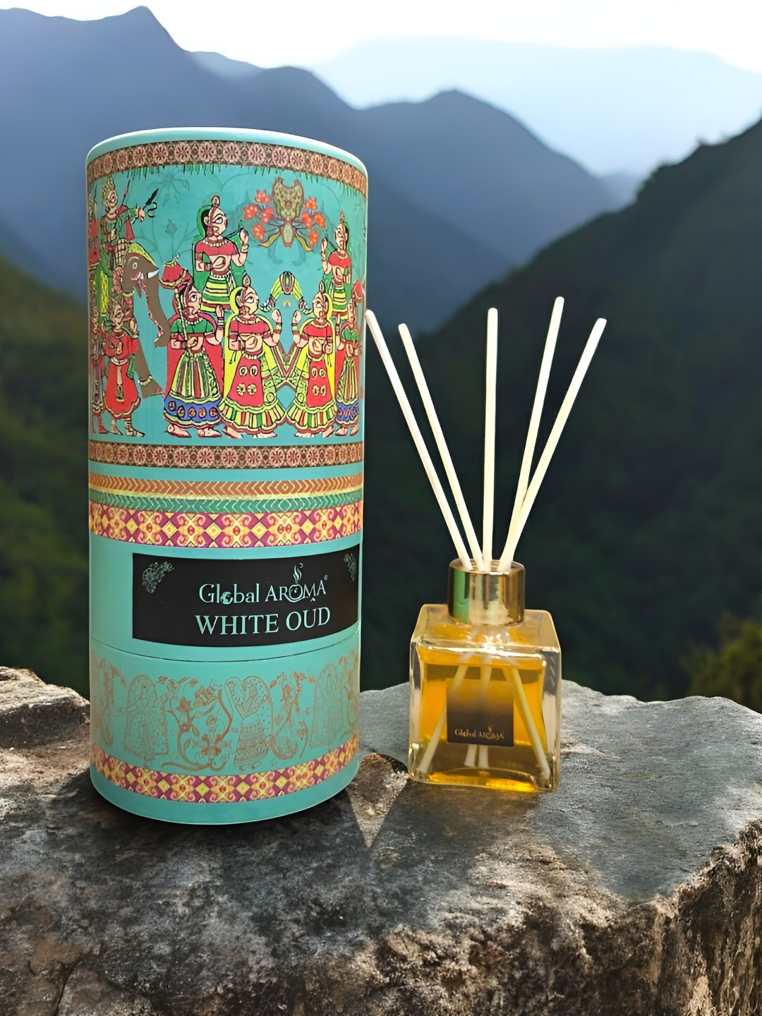 GLOBAL AROMA Blue & Red White Oud Reed Aroma Oil Diffuser & Sticks 100ml