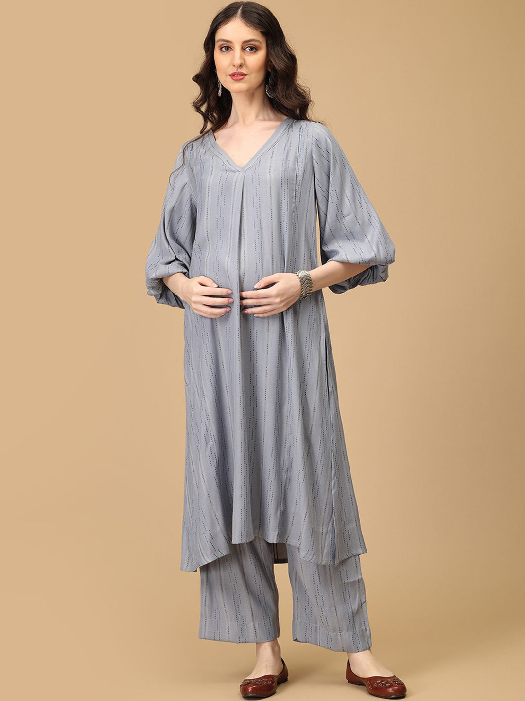 The Mom Store Woven Design Tunic With Trousers Maternity & Nursing Co-Ords