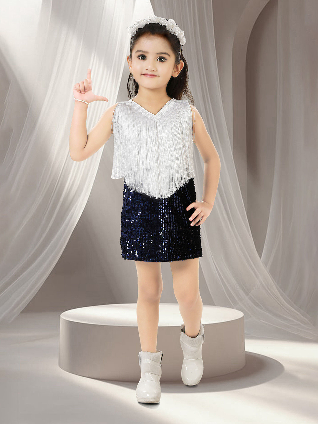 KRISHTINA Girl's Velvet Fringe Bodycon Dress