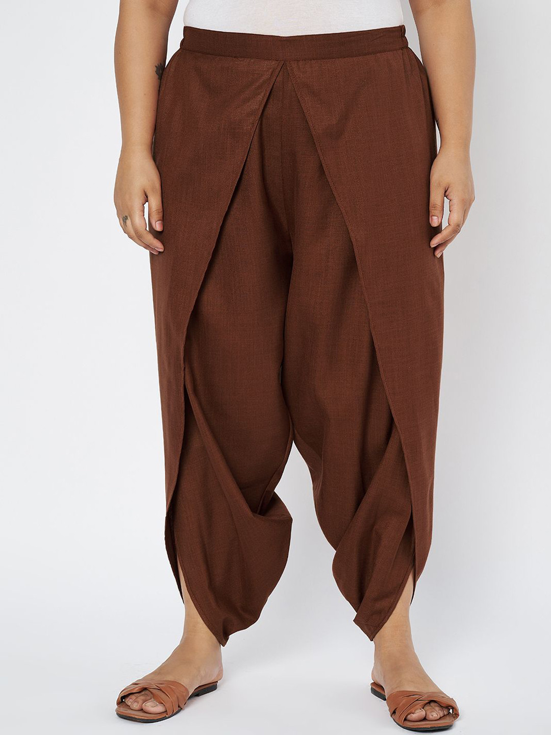 9rasa Plus Size Women Cotton Solid High Rise Dhoti Pant