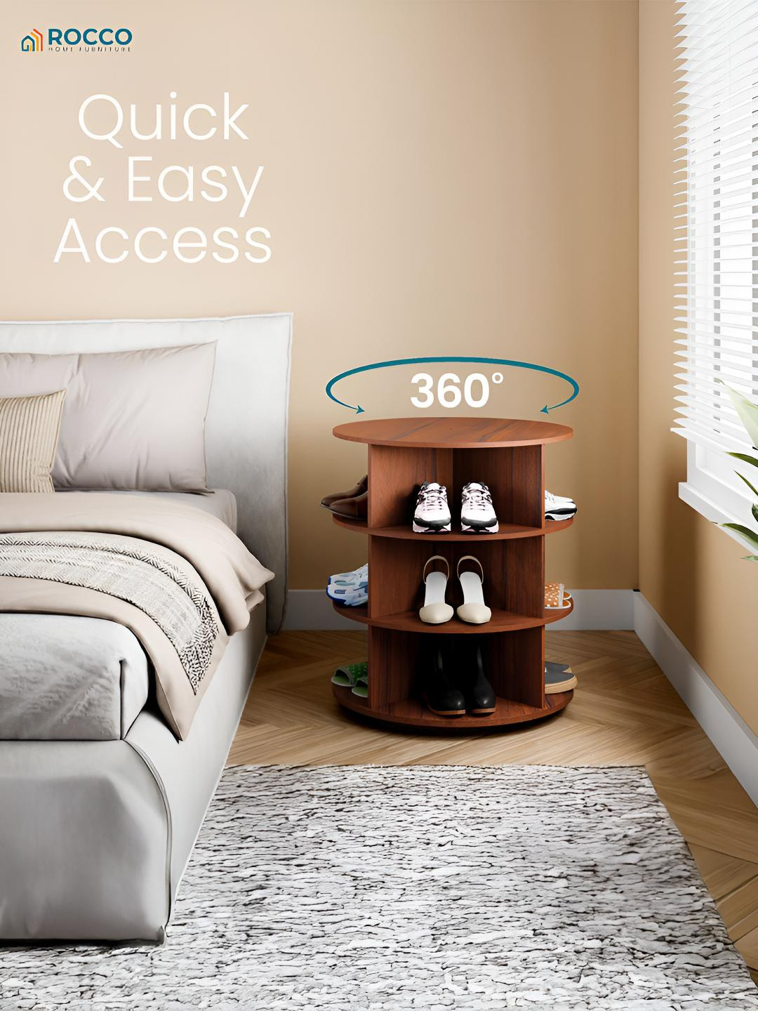 ROCCO Brown 3-Tier Rotating Shoe Rack