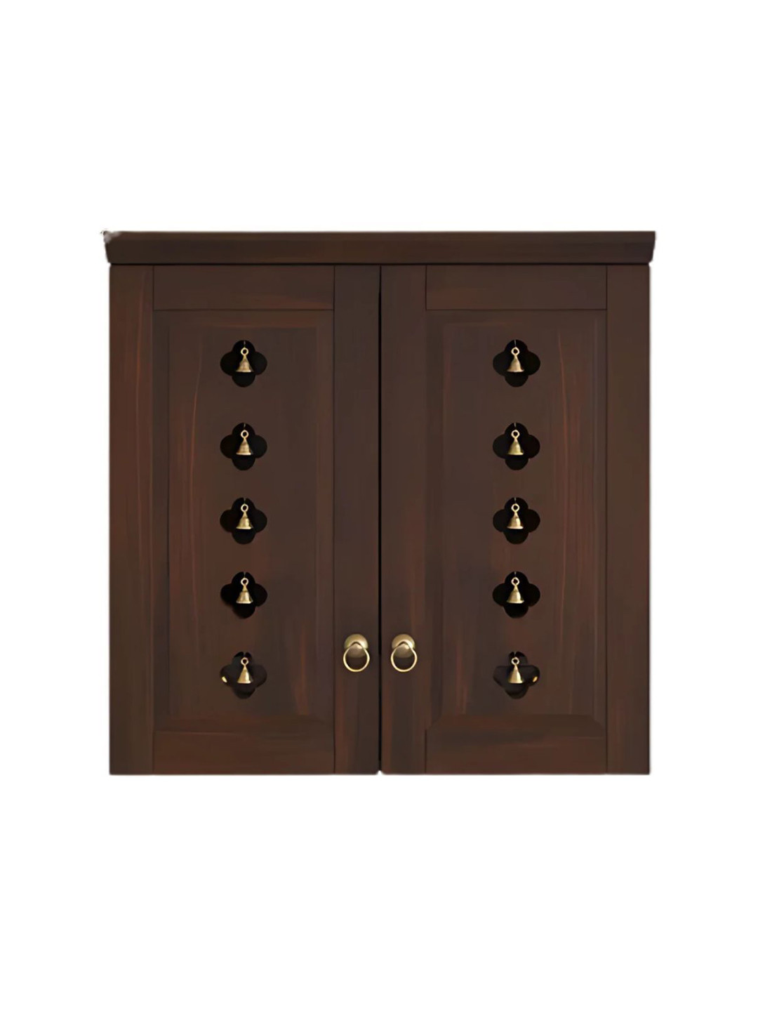 DZYN Furnitures Brown & Gold-Toned Wooden Barvya Pooja Mandir With Door