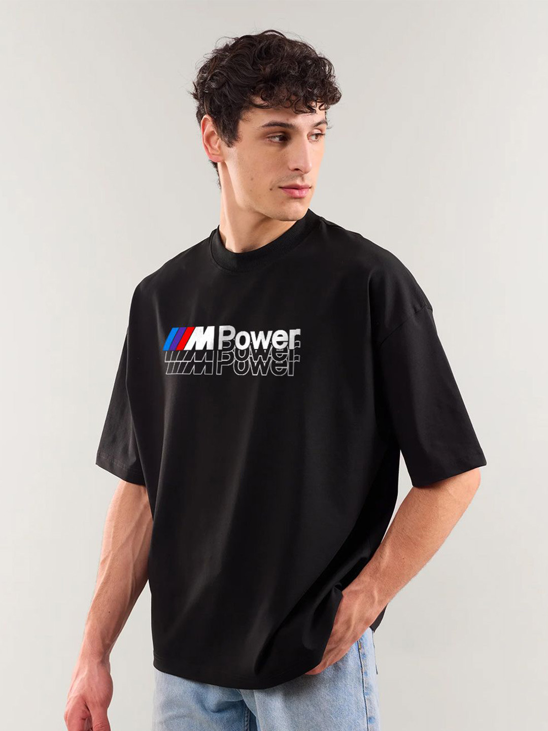 Crazymonk Men M Power Typography Printed Oversized Cotton T-shirt