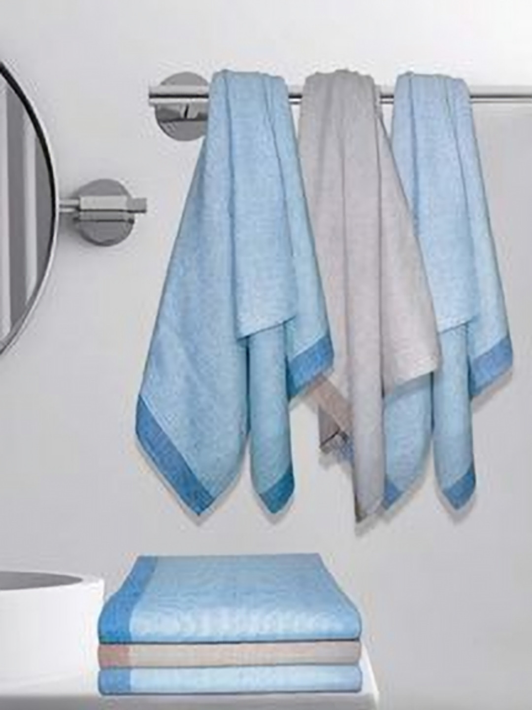 Myntra Elegant Homes Blue & Maroon 6 Piecec Striped Cotton 150 GSM Bath Towel
