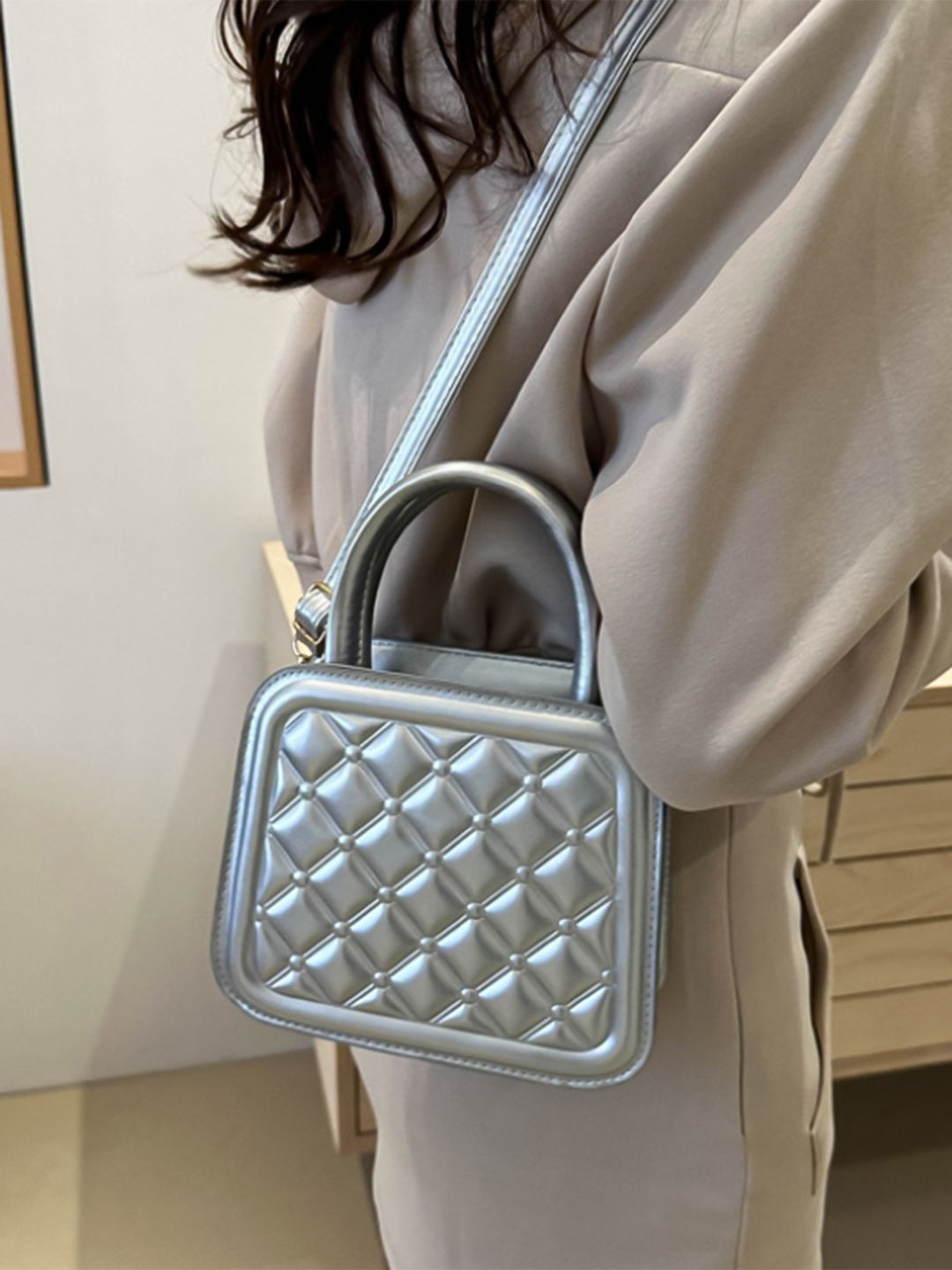 HAUTE SAUCE  Women's Silver Vegan Leather Hand Bag