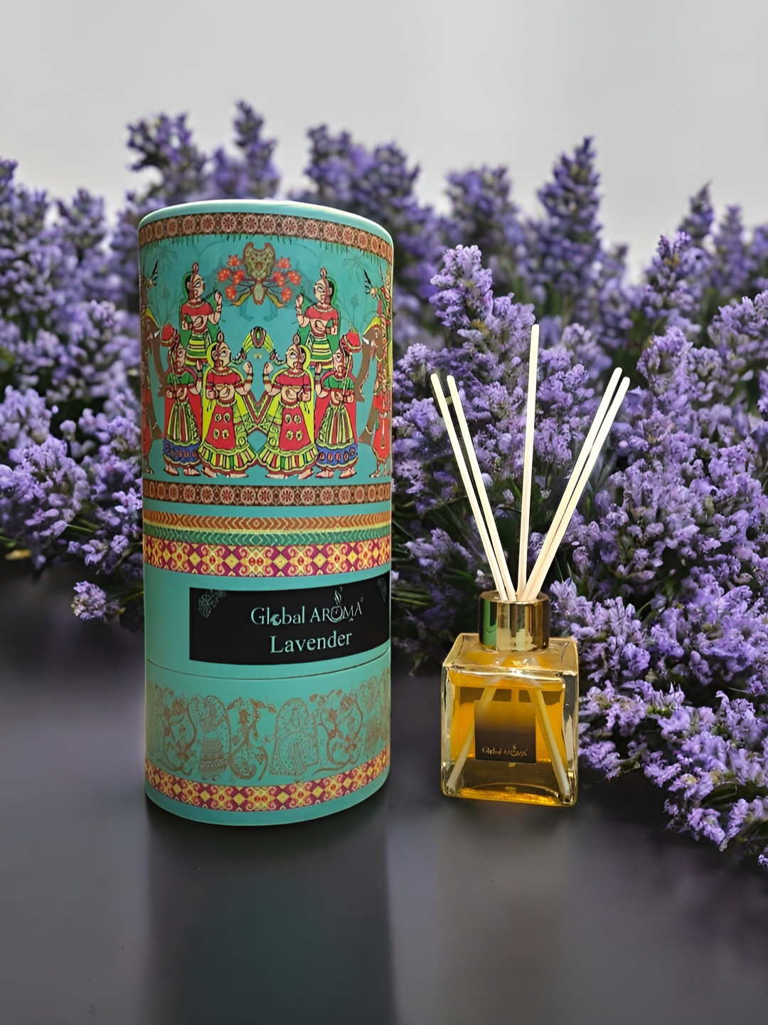 GLOBAL AROMA Blue Printed Lavender Reed Aroma Oil Diffuser & Sticks 100ml